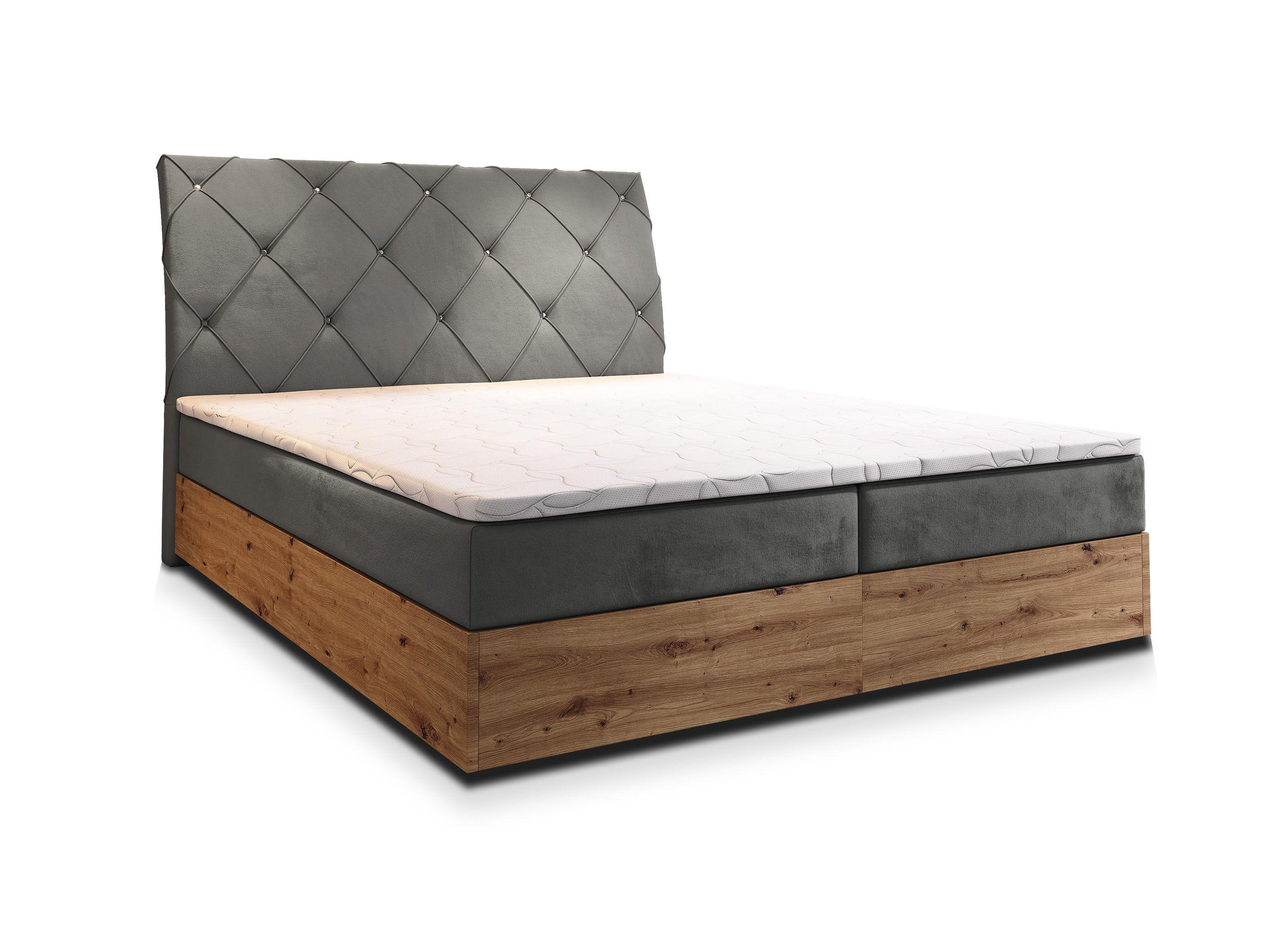 BOXBETT VELLANO 160x200 cm mit Matratze und Topper - Grau - Grau, Holz (160/200cm) - MASSENO