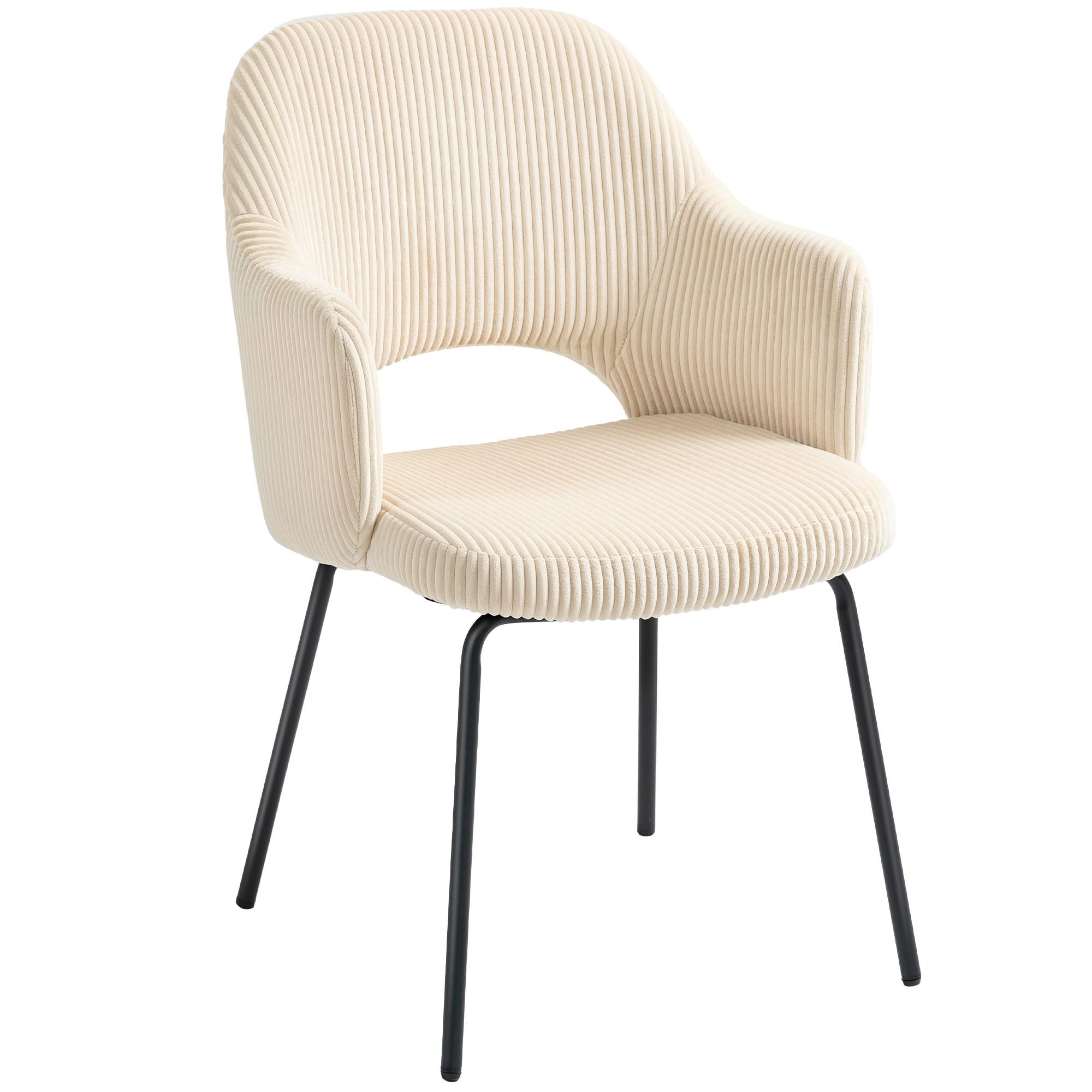 ESSZIMMERSTUHL mit Armlehne Rückenlehne gepolsterte Sitzfäche Beige - Beige/Schwarz, Textil/Metall (57/85.5/62.5cm) - HOMCOM