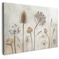 LEINWANDBILD Blumen - Aquarell - Stilleben - Braun - Vintage Groß 140x90 cm - Beige, Textil (140/90cm) - MuchoWow
