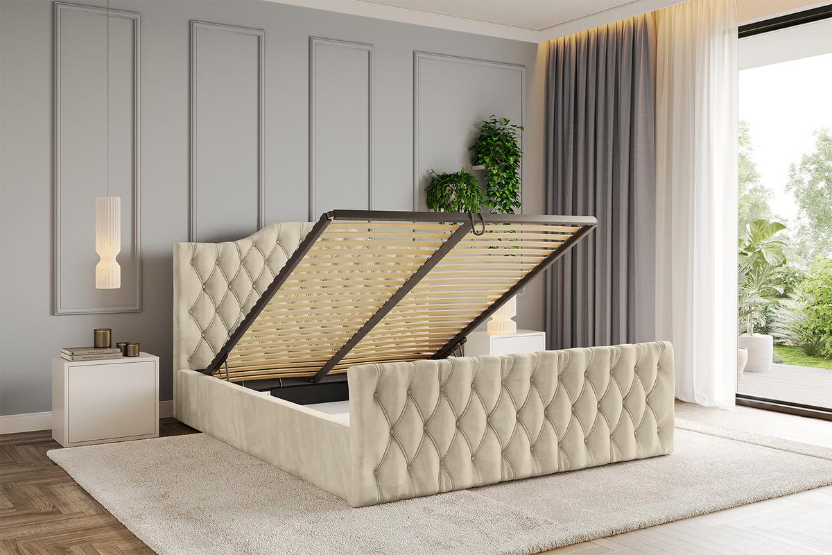 POLSTERBETT mit Bettkasten, Fußteil und Lattenrost, Boxbett mit Matratze H3/H4 - FALIO-Z 120x200 Beige - Ecru, Holzwerkstoff/Textil (120/200cm) - ALTDECOR