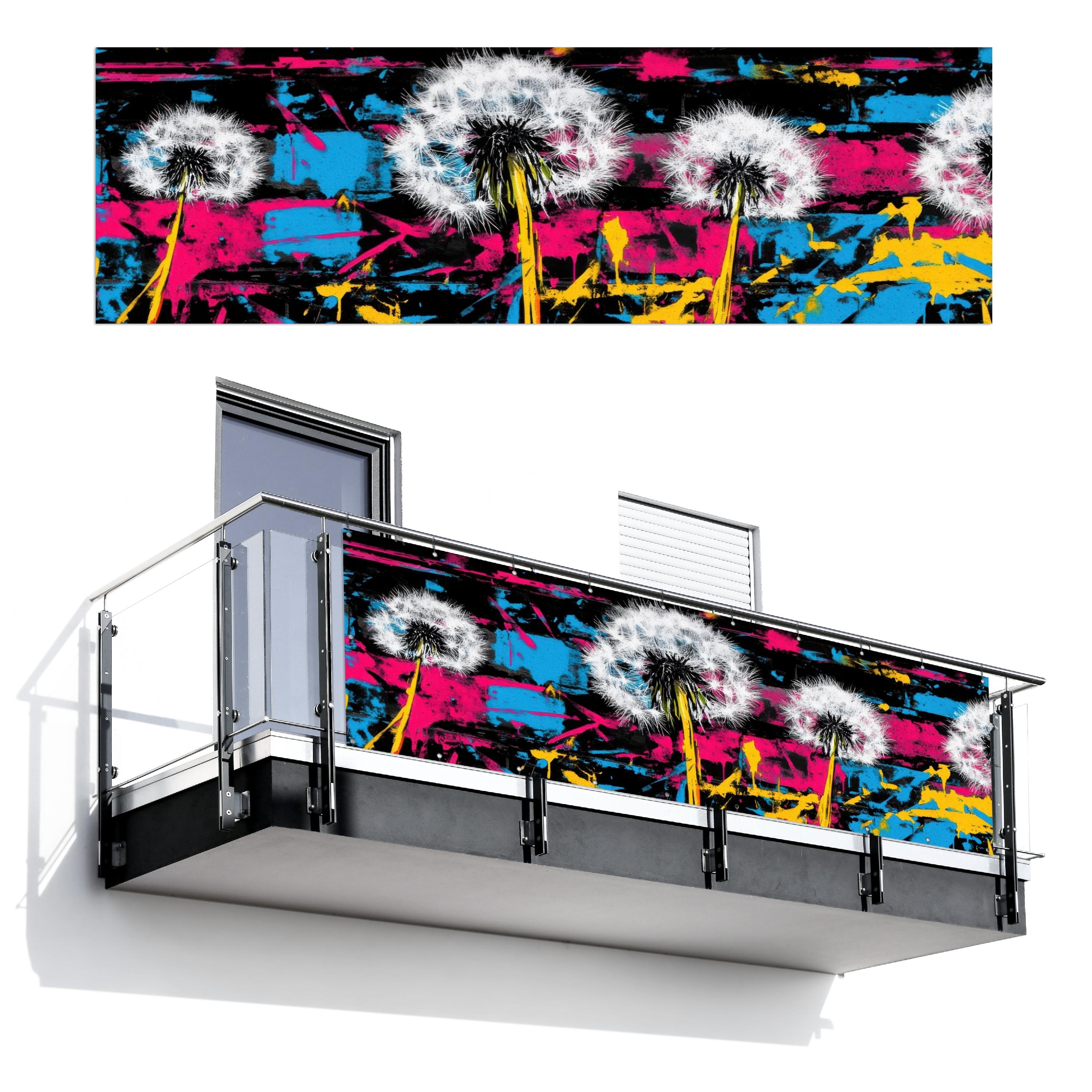 BALKON-SICHTSCHUTZ Straßenkunst - Bunt - Wand Windschutz 300x95 cm - Schwarz, Kunststoff (300/95cm) - MuchoWow