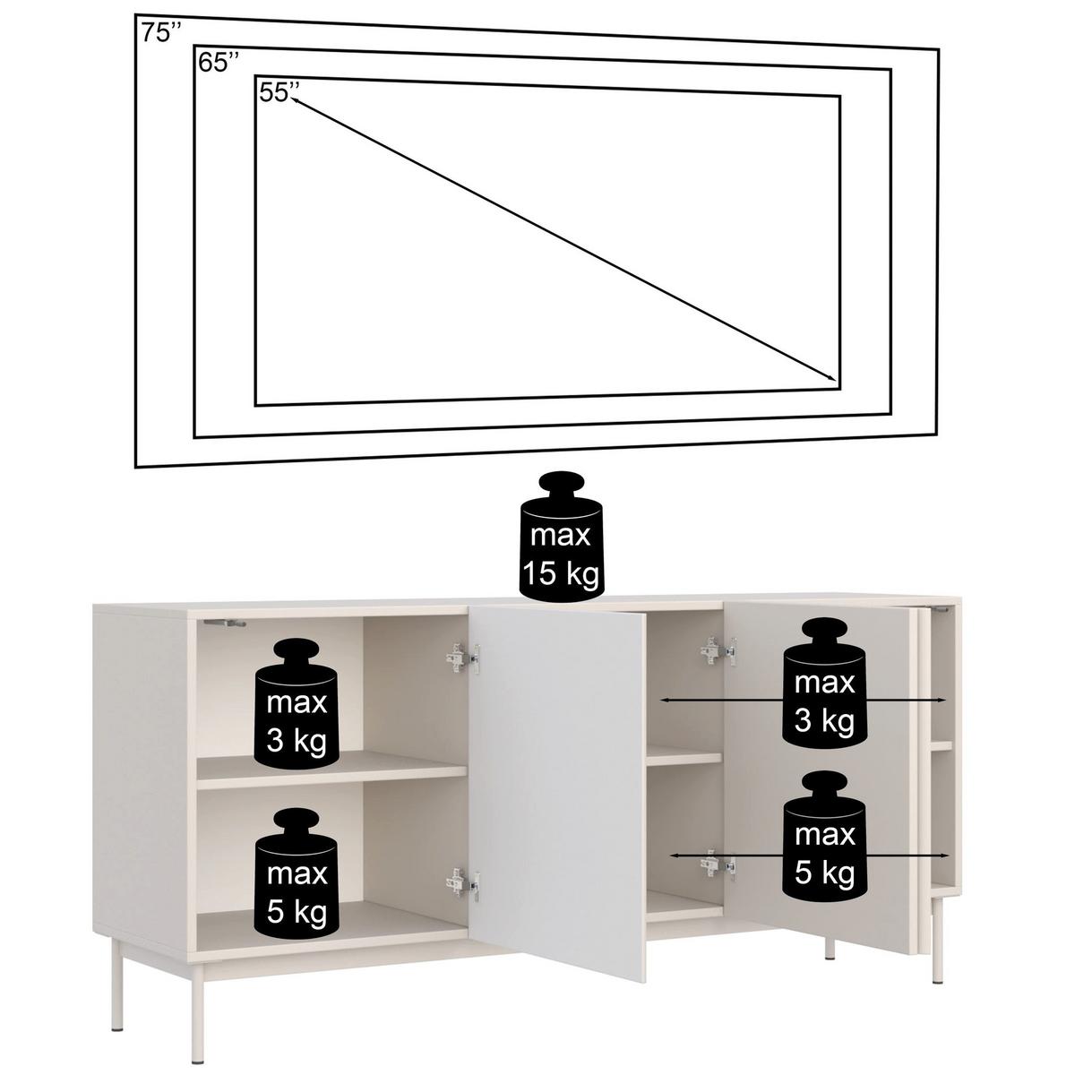 TV-BOARD Olio hoch KASCHMIR 160 CM - Kaschmir, Holzwerkstoff/Metall (160/72/38.6cm) - Selsey