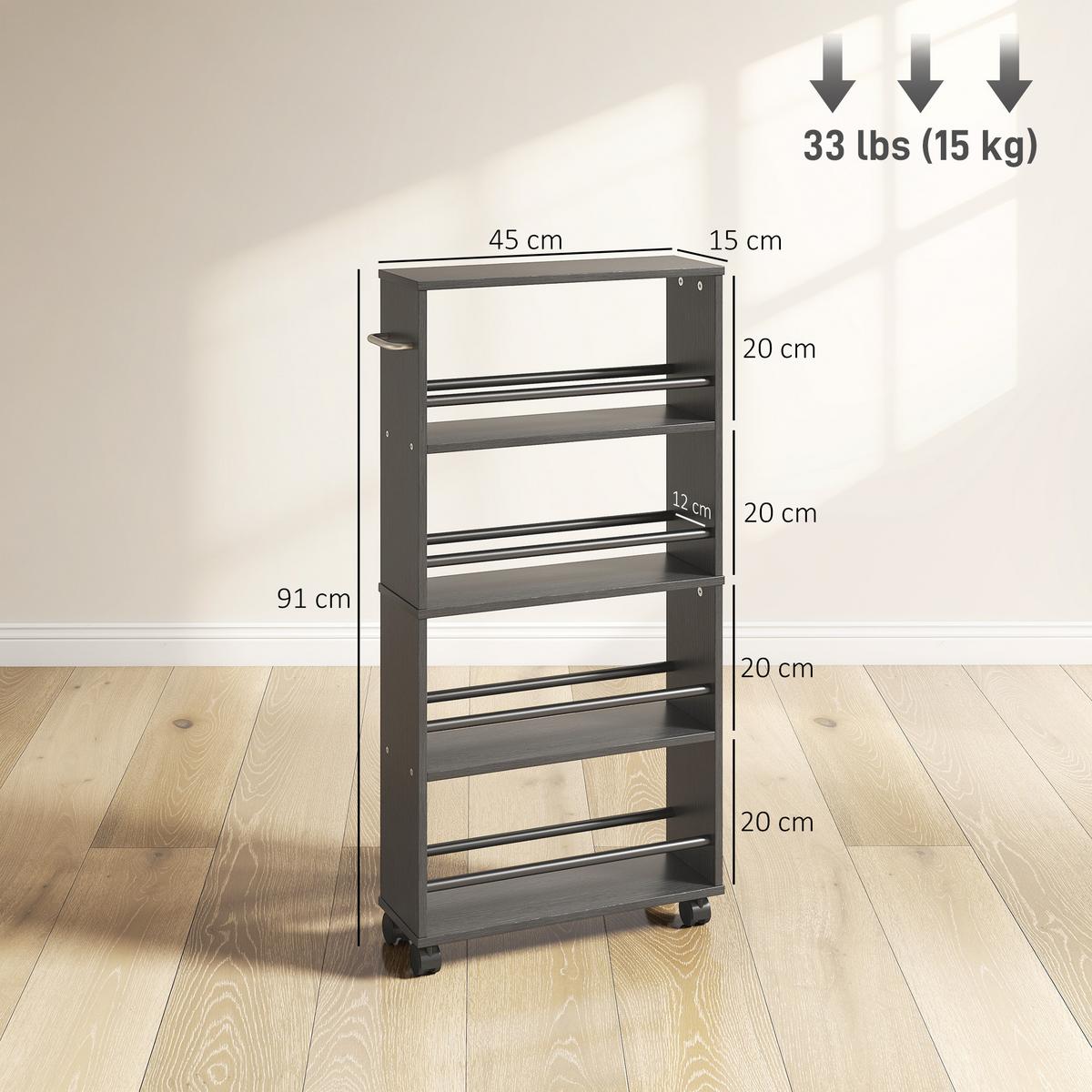 ROLLWAGEN Spanplatte Stahl Schwarz - Silberfarben/Schwarz, Holzwerkstoff/Metall (15/91/45cm) - HOMCOM