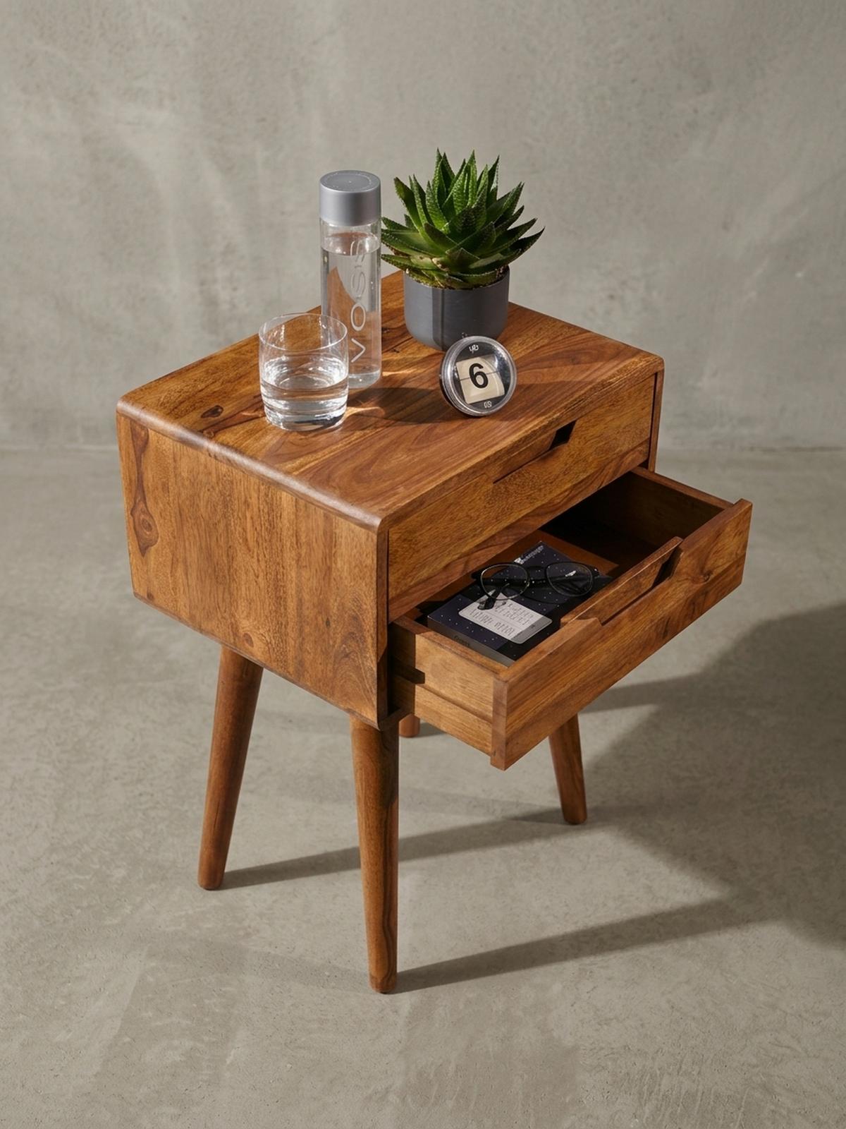 NACHTTISCH – Massivholz, 47x66x36 cm, 2 Schubladen, Landhausstil - Braun, Holz (47/66/36cm) - KADIMA DESIGN