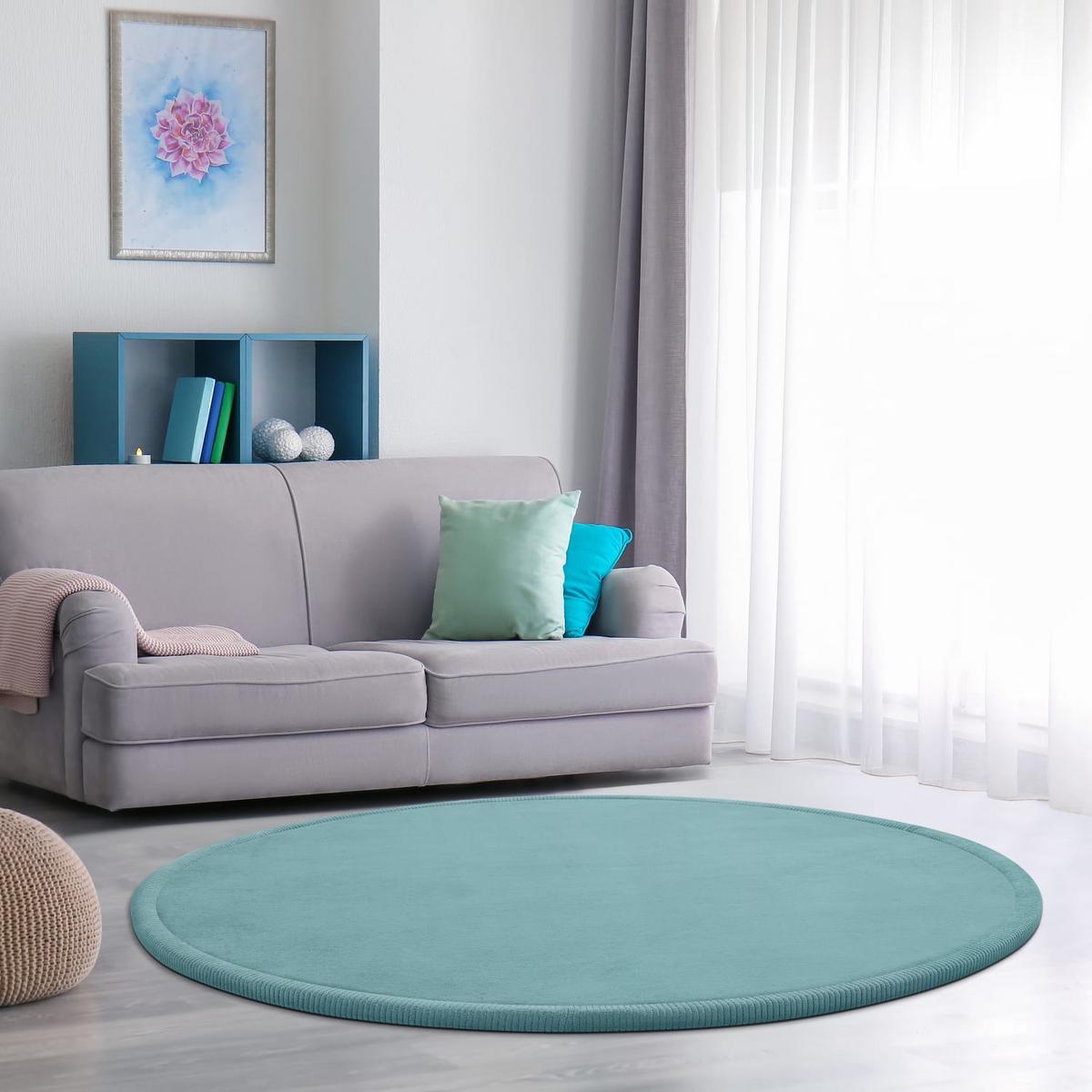 KURZFLORTEPPICH Waschbar, einfarbig, aus Polyester, Blau, Ø 80 cm - Blau, Textil (80/80cm) - KADIMA DESIGN