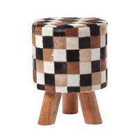 PATCHWORK-HOCKER Fell mit Holzbeinen, 32/32/42 cm - Braun, Leder (32/42/32cm) - Homescapes