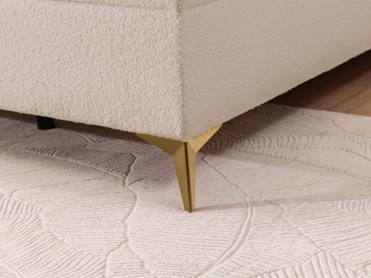 BOXBETT Sonna 180/200 cm Hellbeige Bouclé-Stoff mit abgerundetem Kopfteil und mit goldenen Metallfüßen - Beige/Goldfarben, Holz/Textil (180/200cm) - S-Style Möbel