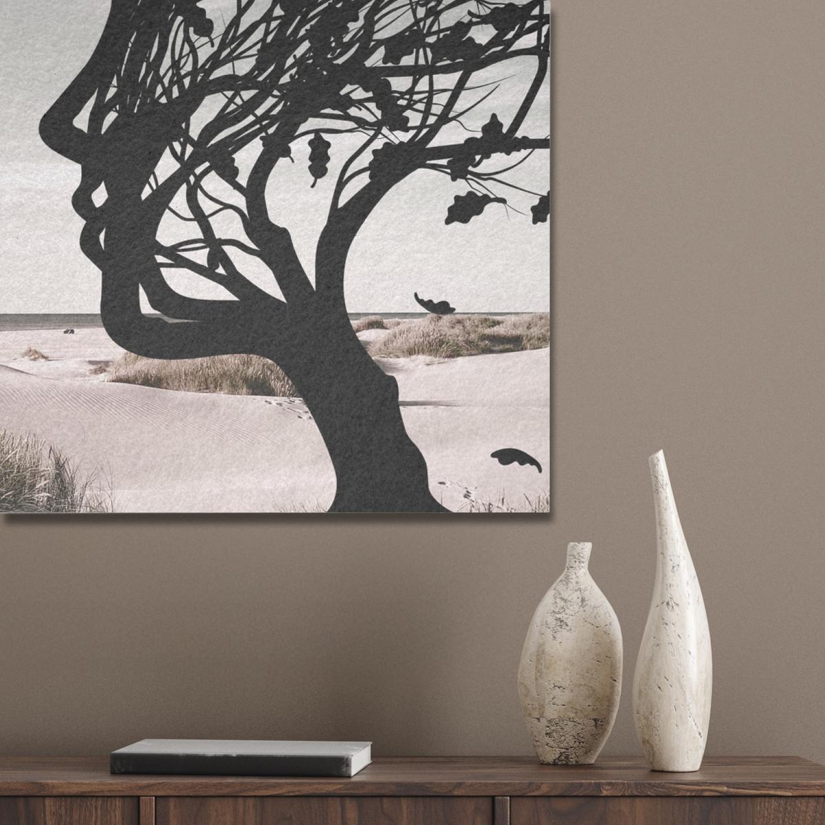 AKUSTIKBILD Strand - Meer - Menschen - Baum - Moderne Kunst Akustikpaneele 80x80 cm - Hellgrau, Kunststoff (80/80/0.9cm) - MuchoWow