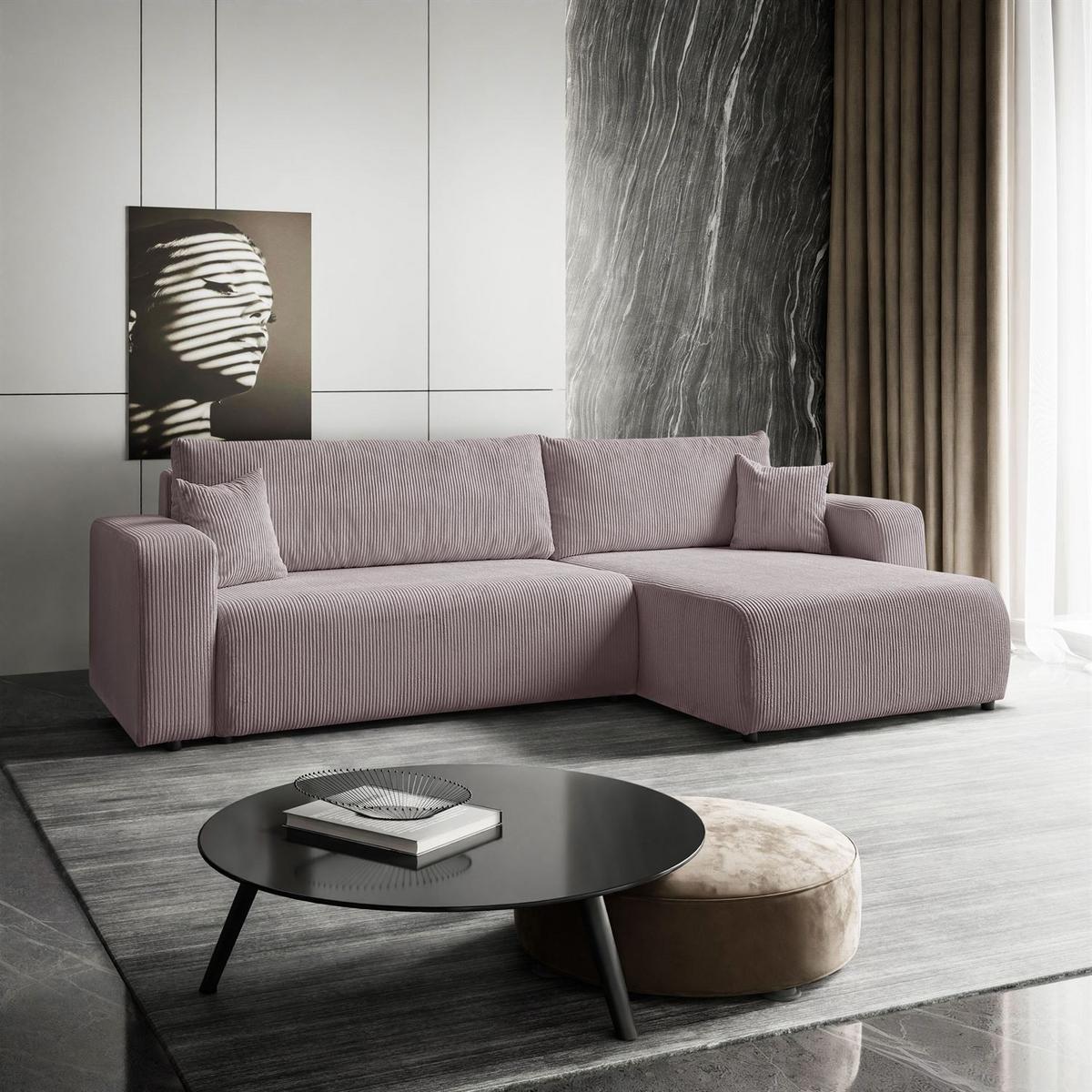 ECKSOFA Gepolstertes PRESTIGE XL mit Schlaffunktion und Bettkasten, Poso 27 - Rosa, Textil (277/143cm) - Lookway