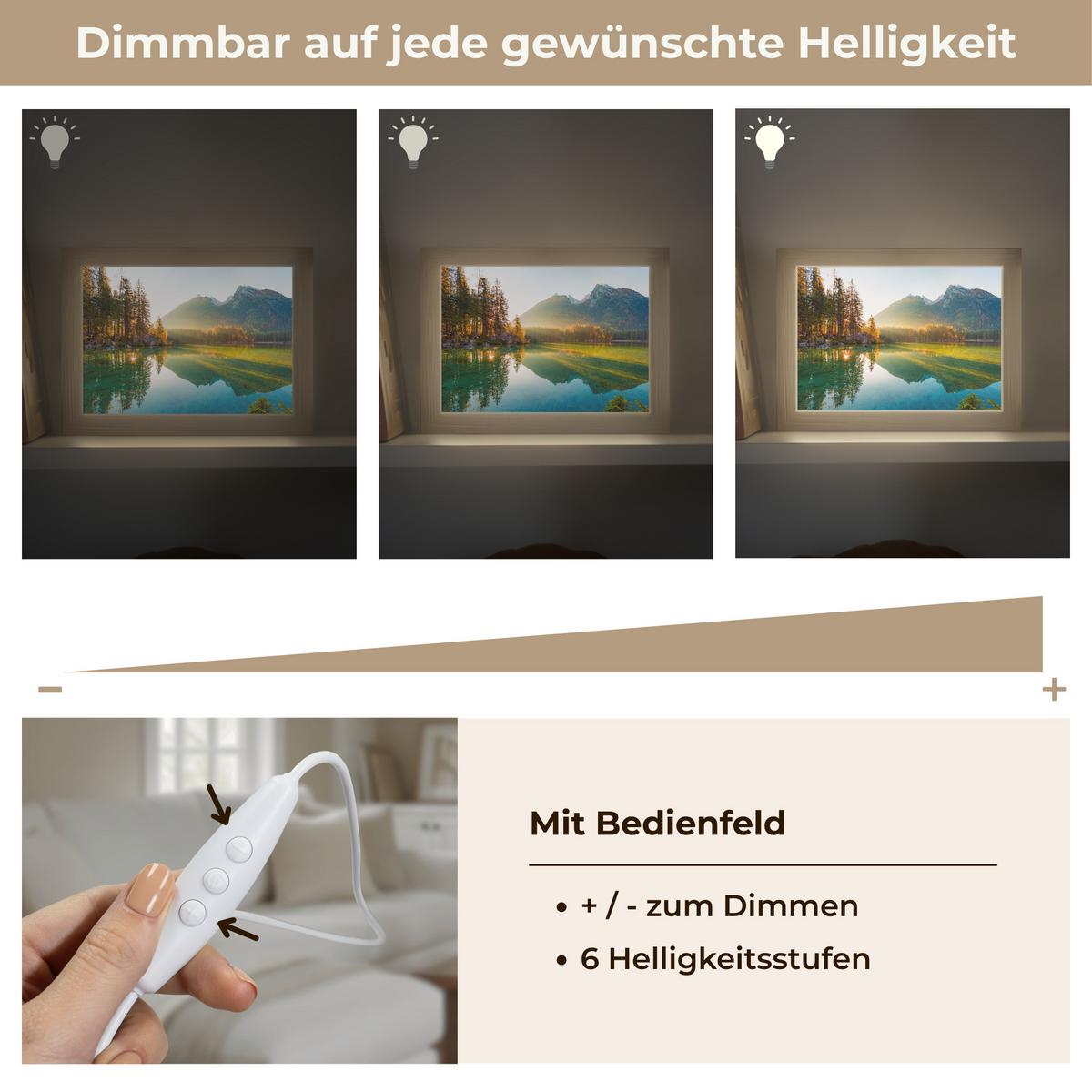 TISCHLEUCHTE See - Wald - Berge - Natur - Sonne - Landschaft 20x15 cm - Currygelb, Holzwerkstoff (8/20/15cm) - OnlyWow