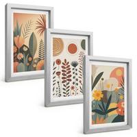 BILDER SET 3er Set - 20x30 cm Silberner Rahmen - Boho-Pflanzenmuster Natur - Silberfarben, Kunststoff (20/30cm) - TULUP