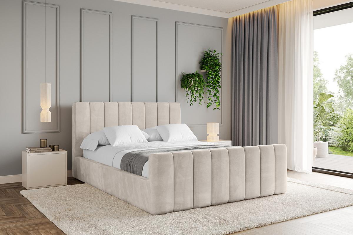 POLSTERBETT mit Bettkasten, Fußteil und Lattenrost, Boxbett mit Matratze H3/H4 - STERA-Z 160x200 Beige - Beige, Holzwerkstoff/Textil (160/200cm) - ALTDECOR
