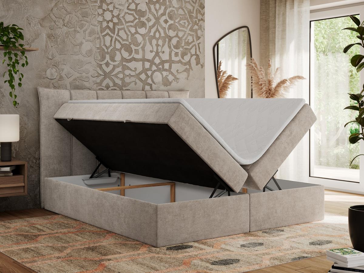 BOXBETT PREMIUM 10 140/200 Beige Struktur - H4 - Beige, Holz/Textil (140/200cm) - MKS