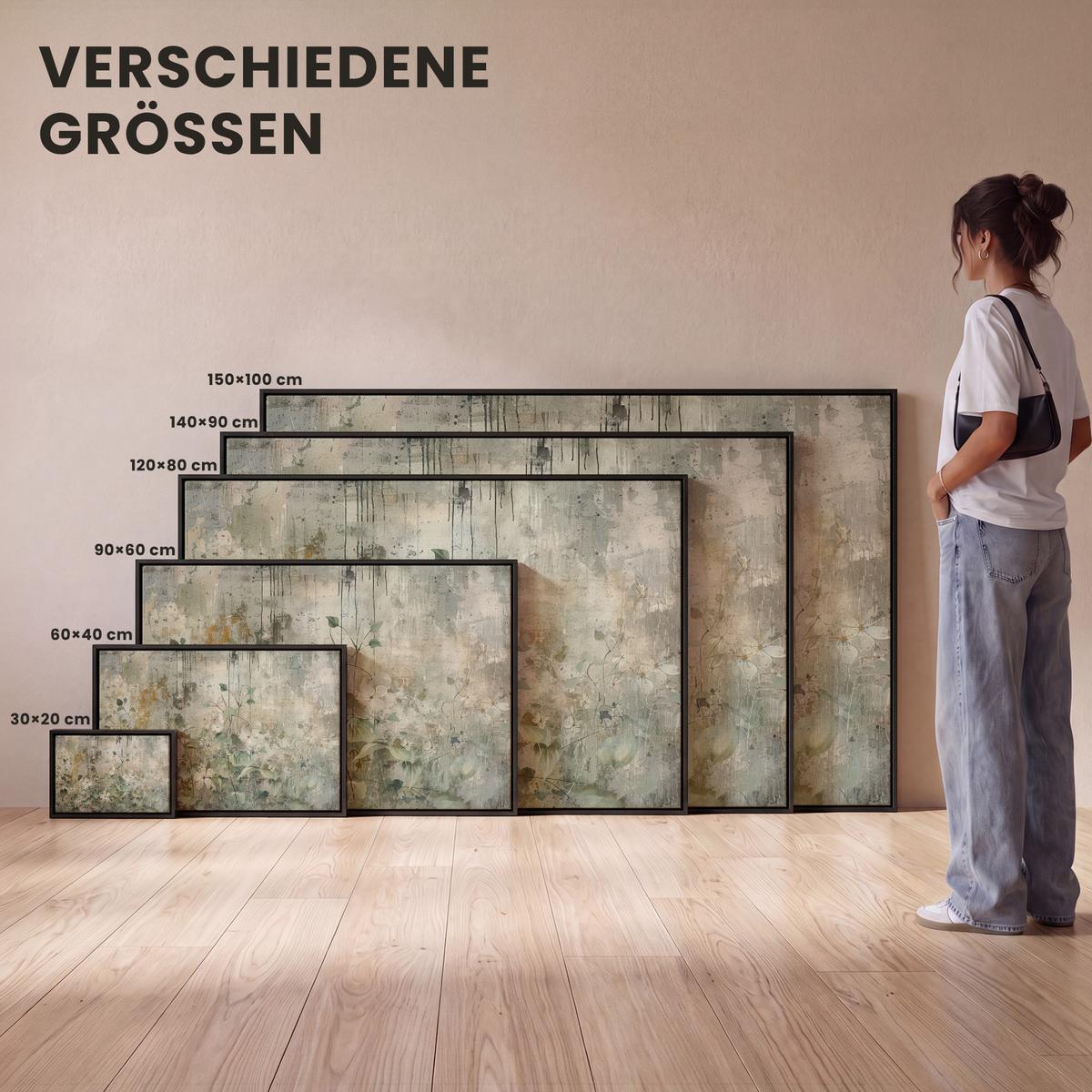 LEINWAND Bilder mit Rahmen - Blumen - Blätter - Abstrakt - Modern - 150x100 - Grau, Textil (150/100cm) - MuchoWow