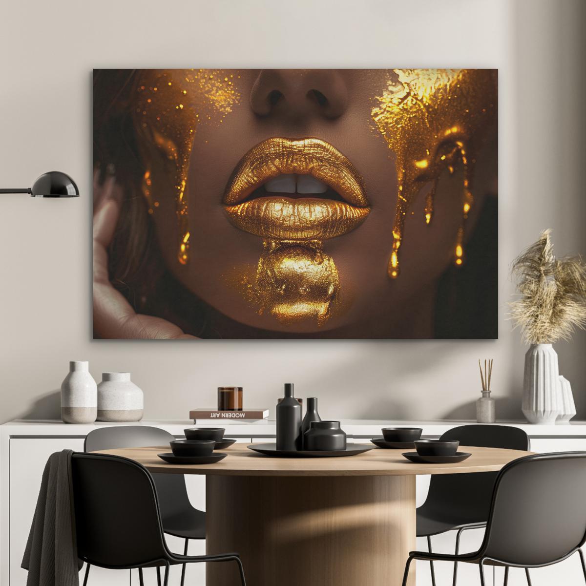 AKUSTIKBILD Frau - Gold - Luxus - Porträt Akustikpaneele 90x60 cm - Goldfarben, Kunststoff (90/60/0.9cm) - MuchoWow