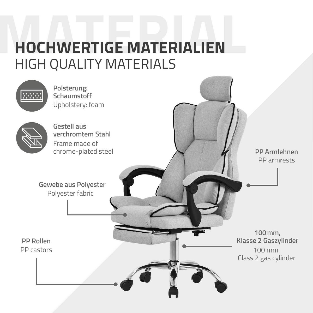 BÜROSTUHL Hellgrau - Silberfarben/Hellgrau, Kunststoff/Metall (66/130.5/59cm) - ML-DESIGN