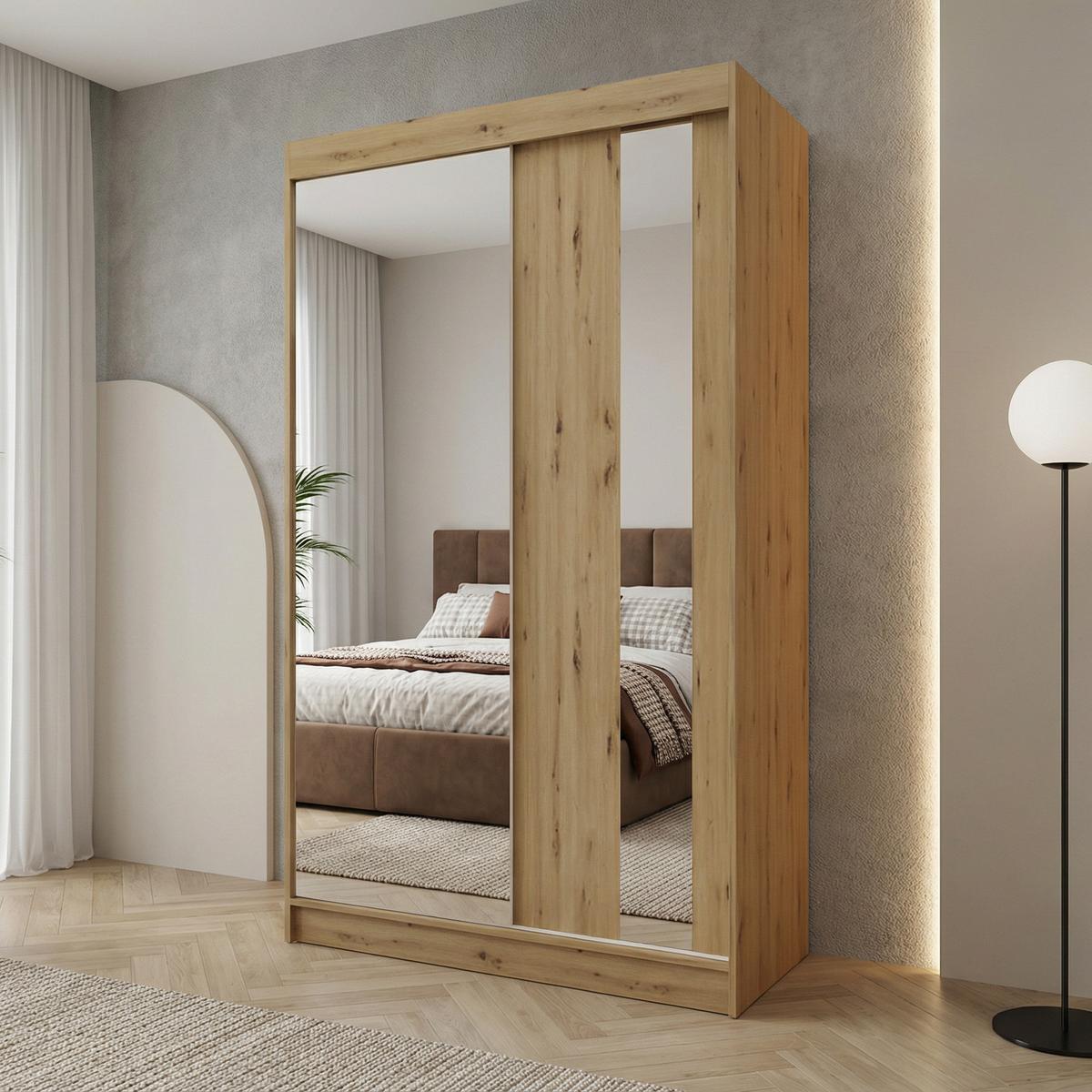 SCHWEBETÜRENSCHRANK Gaja II 120/216/61 eiche Artisan mit Spiegel und Schubladen - Eiche Artisan, Holzwerkstoff (120/216/61cm) - Beautysofa