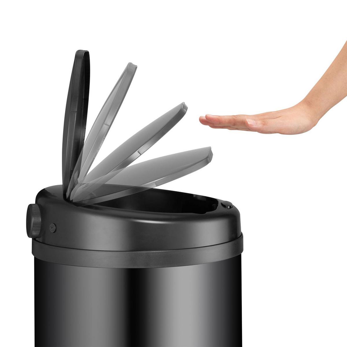 MÜLLEIMER rund 40L schwarz mit Sensor - Schwarz, Metall (31/68/31cm) - Juskys