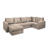 WOHNLANDSCHAFT LORIVO R-S Beige Plüsch-Stoff mit Schlaffunktion - Beige/Grau, Holz/Kunststoff (285/85/150cm) - MASSENO