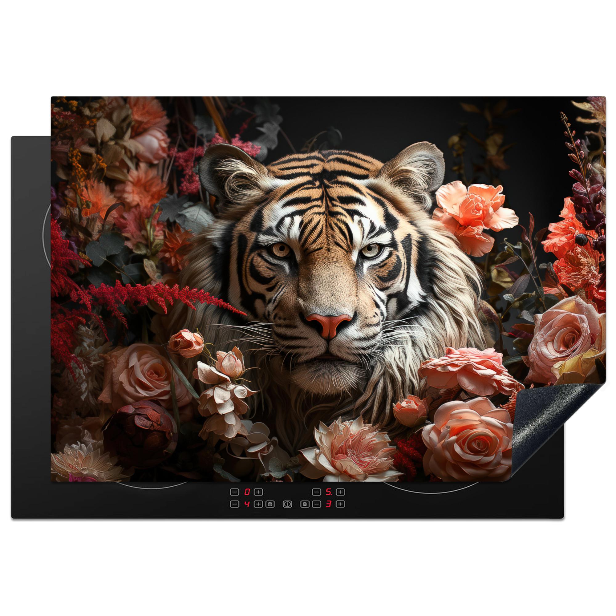HERDABDECKPLATTE Tiger - Tier - Natur - Floral - Botanisch Herdabdeckung Induktionsfeld 75x52 cm - Orange, Kunststoff (75/52/0.2cm) - MuchoWow