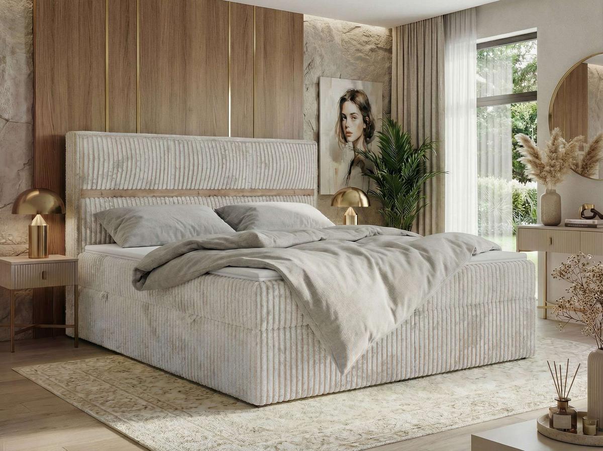 BOXBETT ORVO 200/200 - Beige Cord - Topper Visco - H3 - Beige/Schwarz, Kunststoff/Textil (200/200cm) - MKS