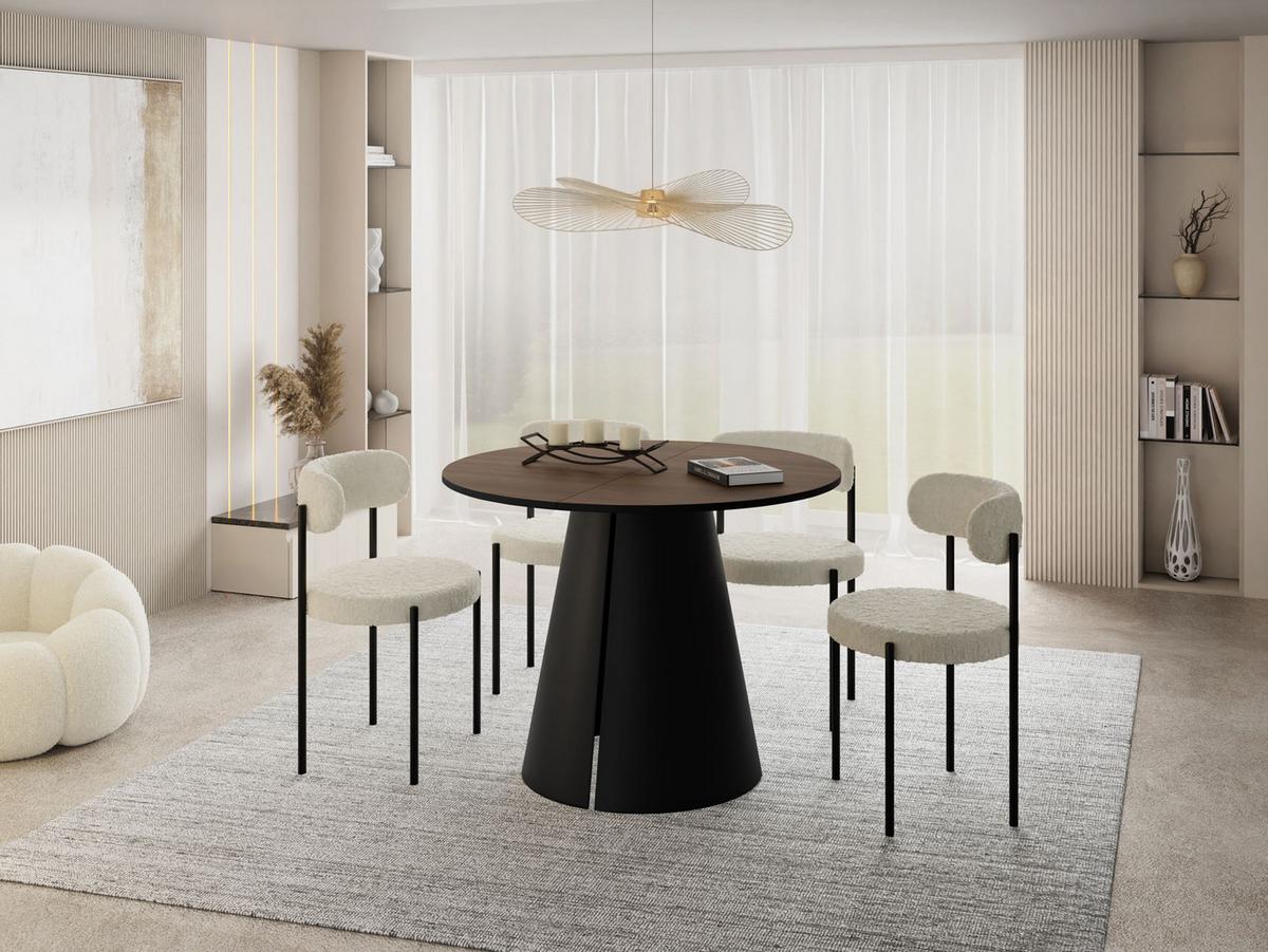 ESSTISCH Lamio runder ausziehbarer, Walnuss Braun 100-180/100/76 cm - Walnussfarben/Schwarz, Holzwerkstoff/Metall (100/176/76cm) - WFL GROUP