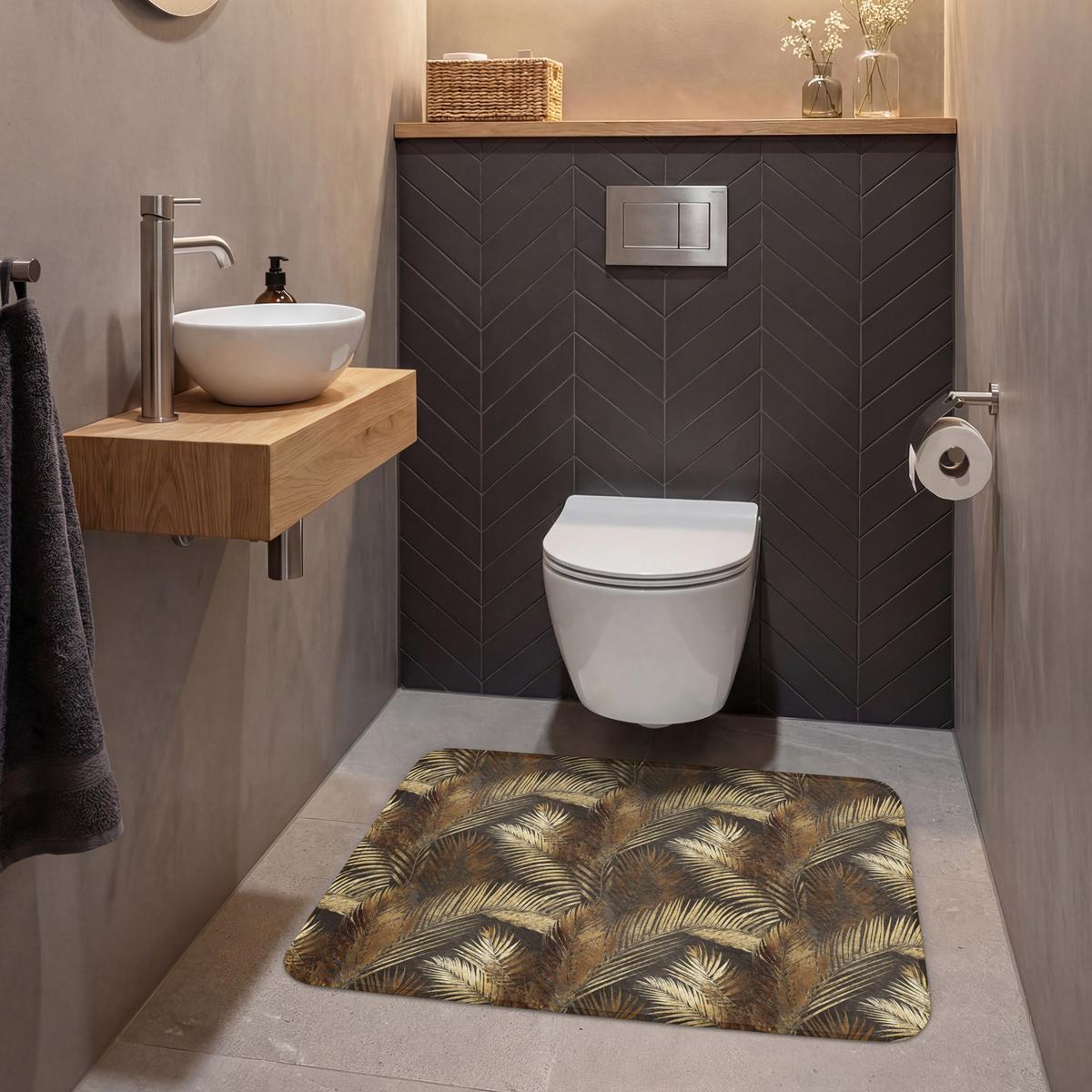 WC-VORLEGER Tropisch - Blätter - Gold Toilettenteppich 90x60 cm - Goldfarben, Textil (90/1cm) - OnlyWow