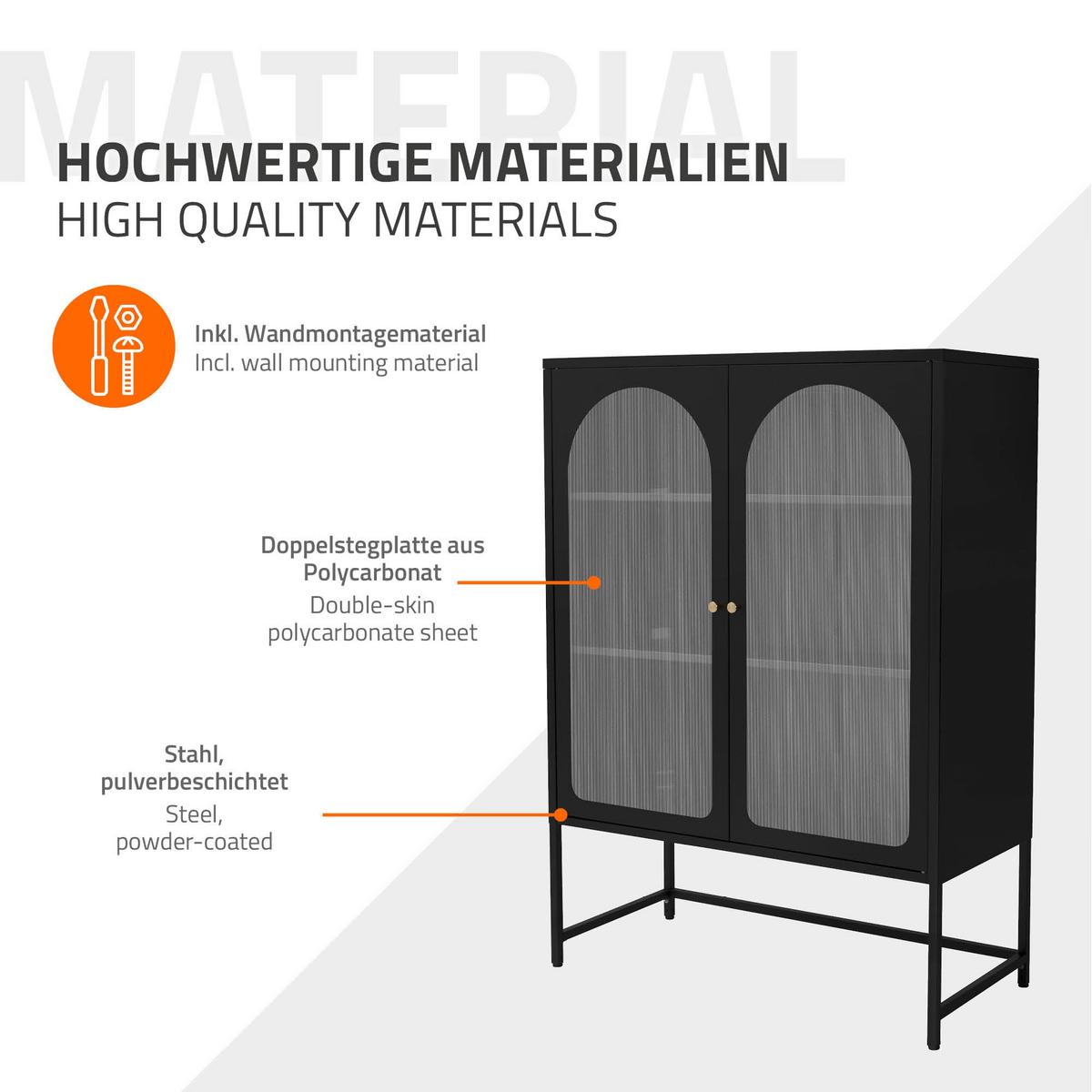 VITRINENSCHRANK 85 x 120 x 40 cm Schwarz aus Stahl - Schwarz, Metall (85/120/40cm) - ML-DESIGN