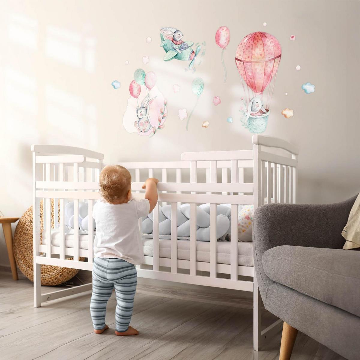 WANDAUFKLEBER 60x71cm - Hasen am Himmel - Multicolor, Kunststoff (60/71/0.1cm) - Wallfluent