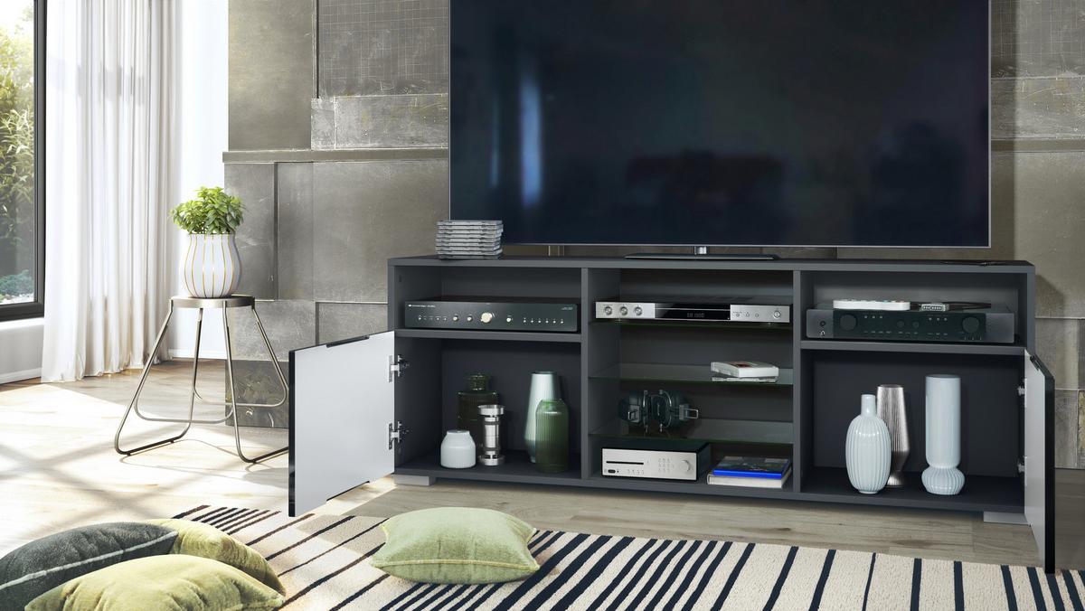 LOWBOARD Granada Front in Schwarz matt - Schwarz, Holzwerkstoff (146/54/35cm) - Vladon