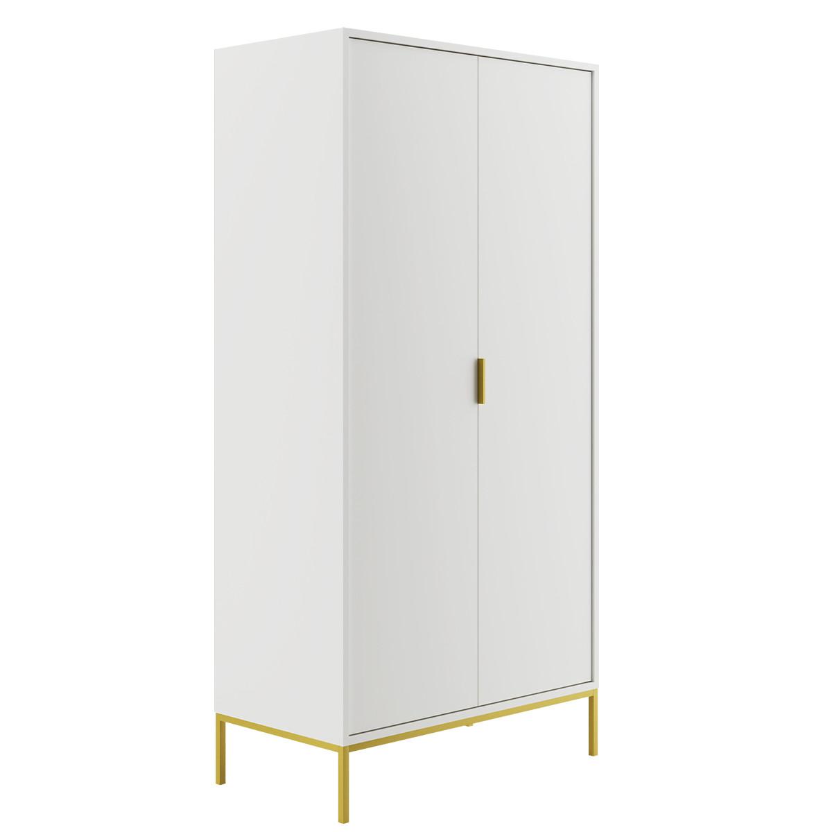 SCHRANK 2 Türen Seattle Weiß - Goldfarben/Weiß, Holzwerkstoff (100/205.4/55cm) - Petits-meubles