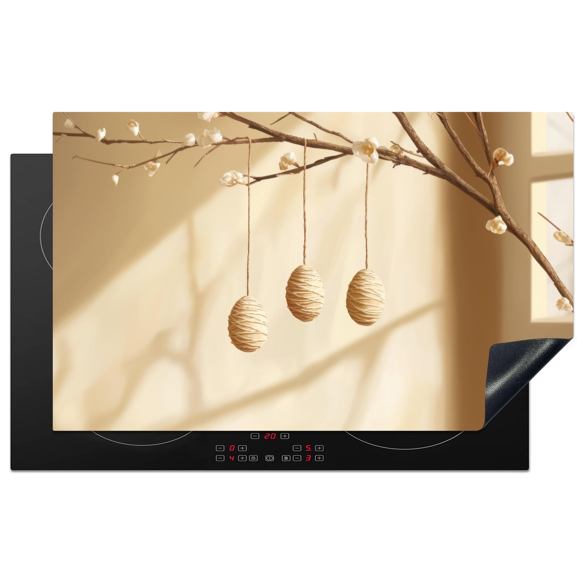 HERDABDECKPLATTE Beige - Osterkuchen - Eier Ceranfeldabdeckung 85x52 cm - Beige, Kunststoff (85/52/0.2cm) - MuchoWow
