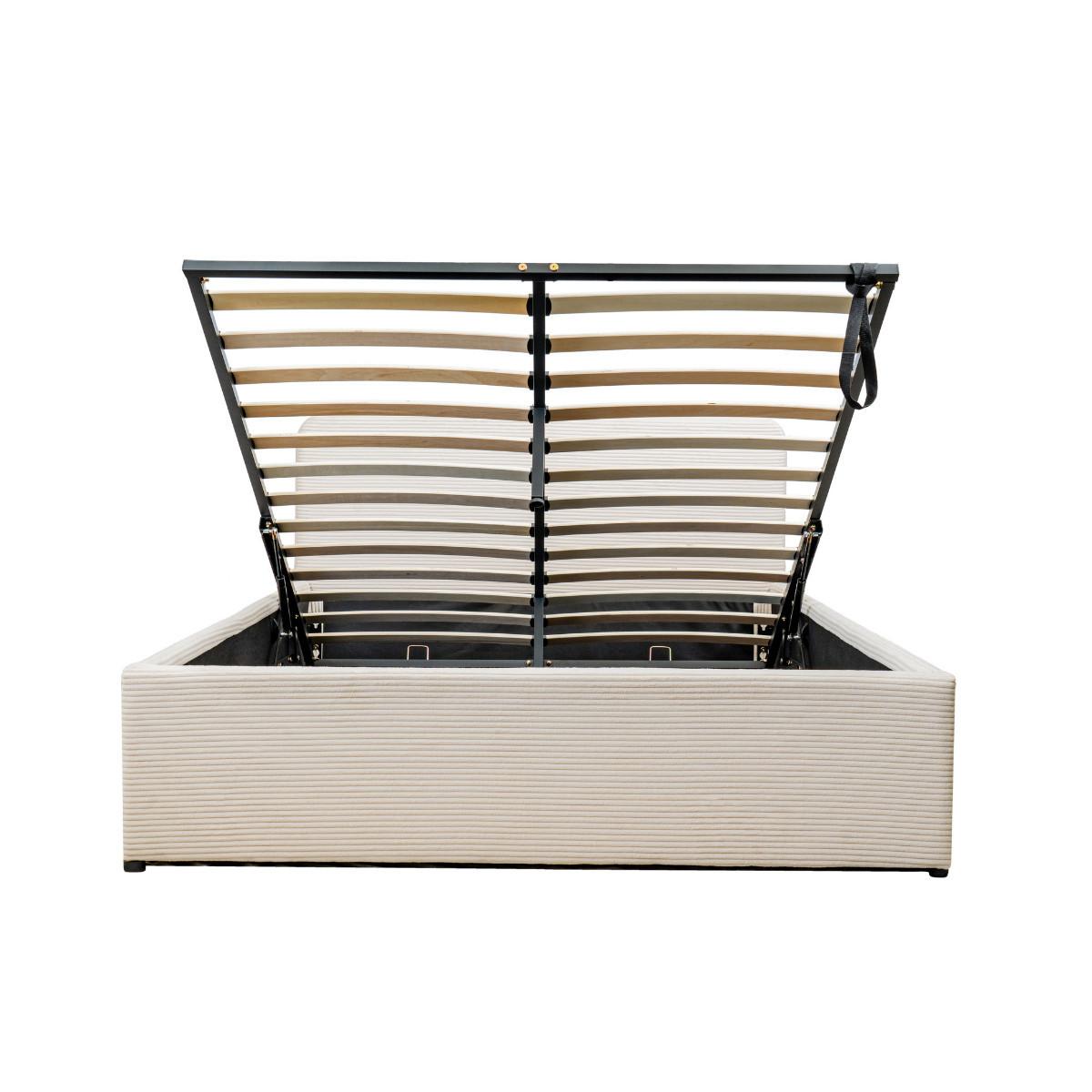 BETTKASTEN 160x200 cm mit kopfteil bezogen mit beigem - livy - Beige, Holz (200/160cm) - Calicosy