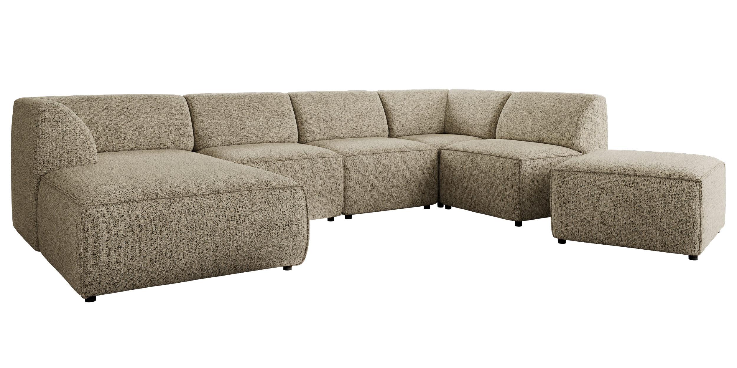 WOHNLANDSCHAFT MODARO U 6M - Dunkelbeige Struktur - Links - Schwarz/Cappuccino, Textil (180/78/345cm) - MKS