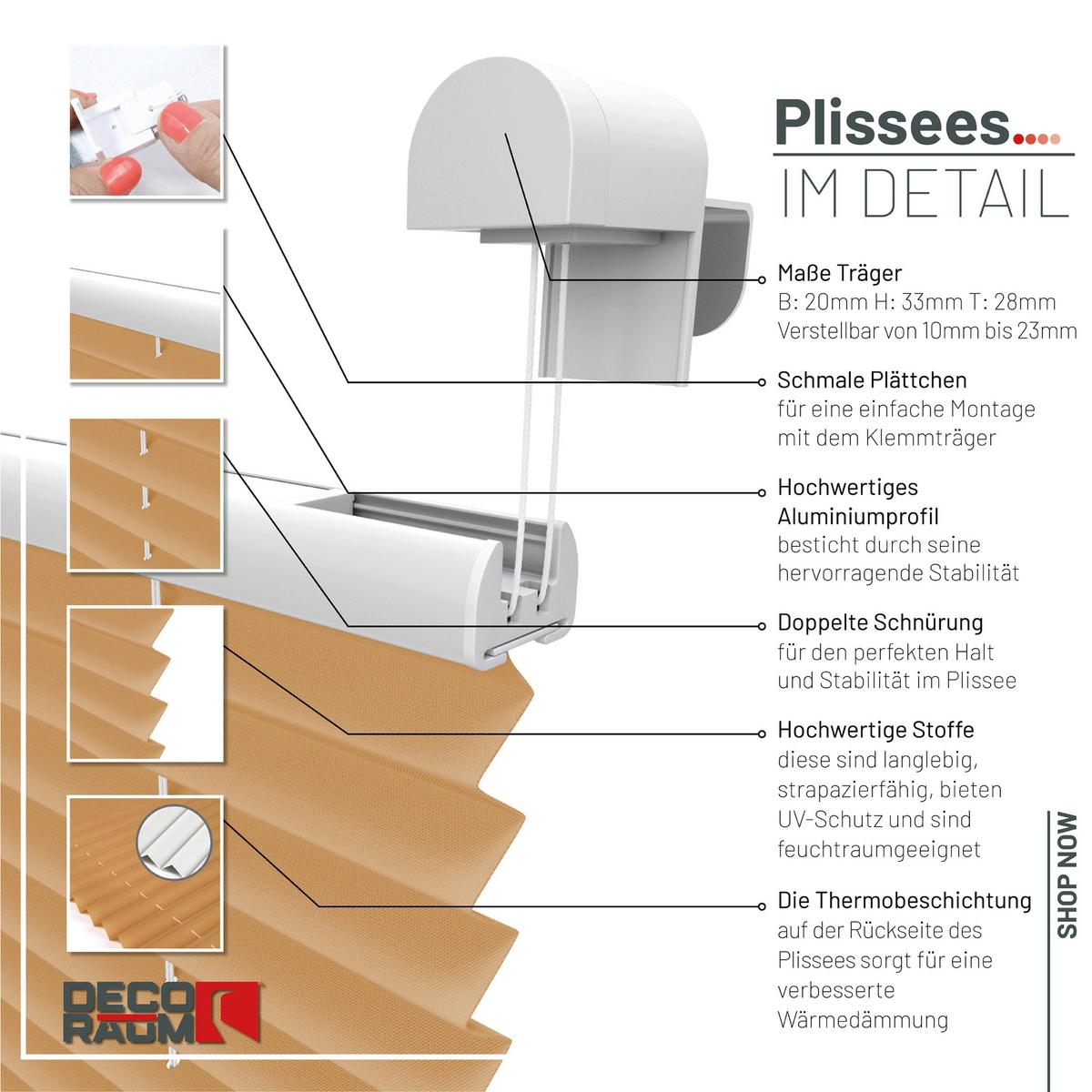PLISSEE Thermo Basic 75 x 150cm Klemmfix ohne Bohren - Cappuccino, Textil (75/150/150cm) - Deco-Raum
