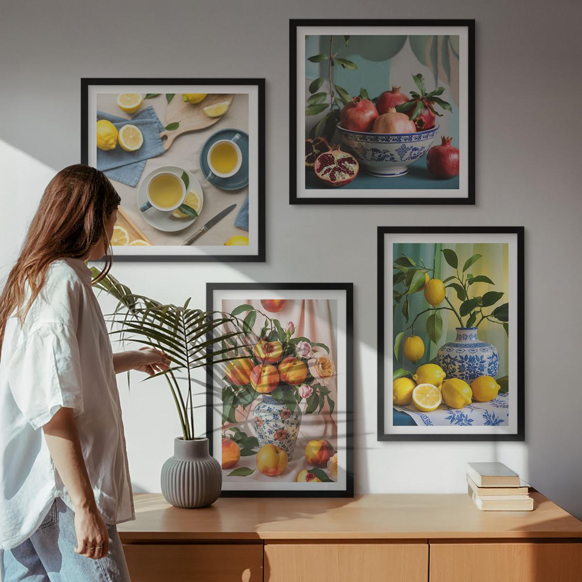 BILDER SET 4er Set - 50x50 cm & 40x60 cm Schwarzer Rahmen - Matisses stilvolle Figuren - Schwarz, Kunststoff (50/50cm) - TULUP
