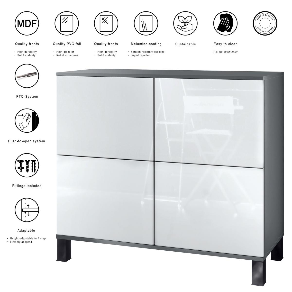 KOMMODE Rova Eiche Nordic - Silbereichenfarben, Holzwerkstoff (92.5/84.5/35cm) - Vladon