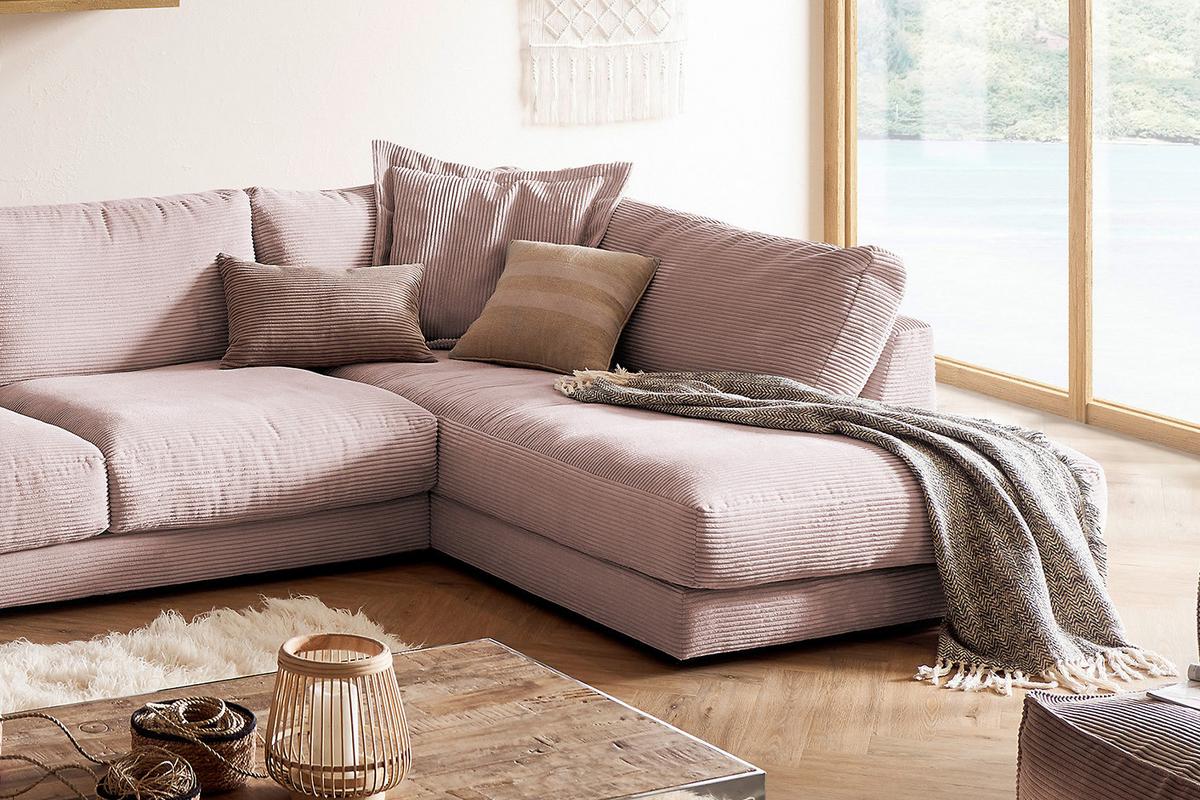 WOHNLANDSCHAFT MADELINE Pink Cord - Schwarz/Rosa, Kunststoff/Textil (425/86/224cm) - KAWOLA