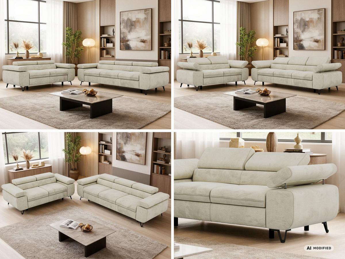 SITZGARNITUR PETER 2+3 - Beige Velvet - Beige/Schwarz, Textil/Metall (262/76/99cm) - MKS