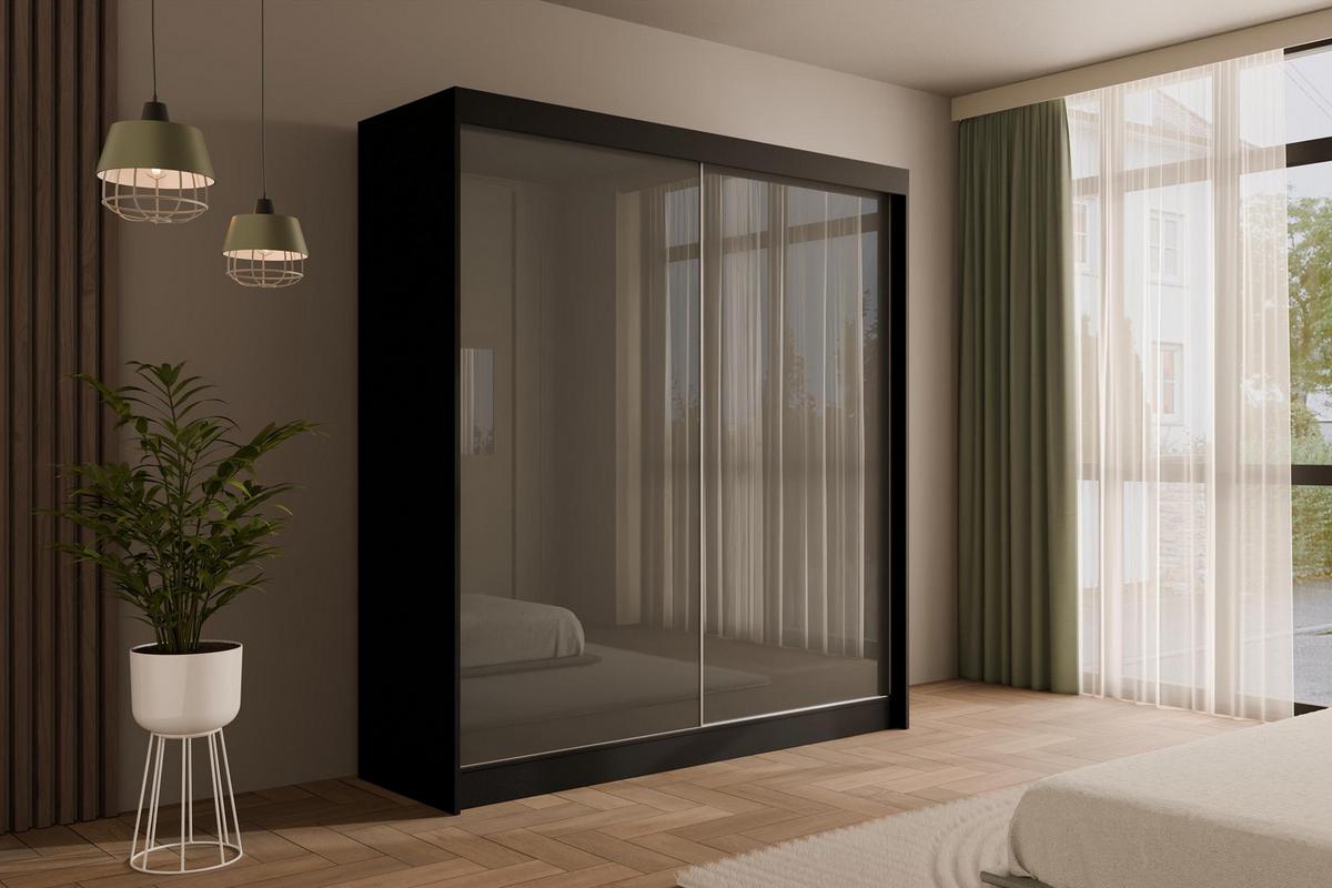 KLEIDERSCHRANK PEKA - 200 cm - Schwarz|Grau - Schwarz/Grau, Holzwerkstoff (200/215/61cm) - ALTDECOR