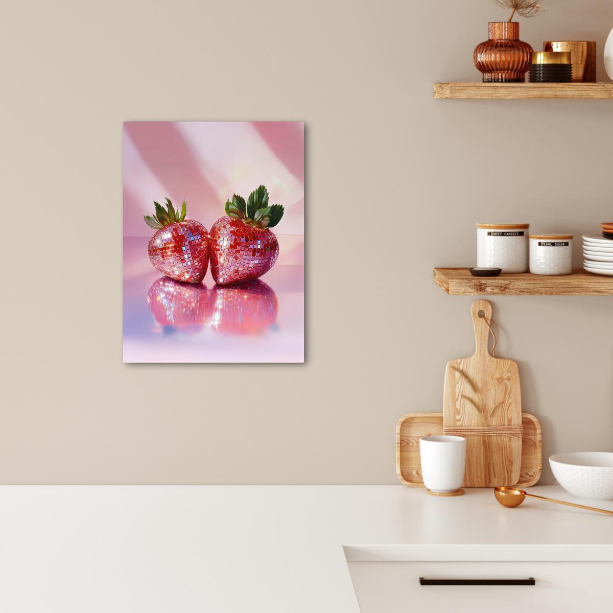 LEINWANDBILD Disco - Obst - Glitzer - Erdbeere Room Decor 30x40 cm - Pink, Textil (30/40cm) - MuchoWow