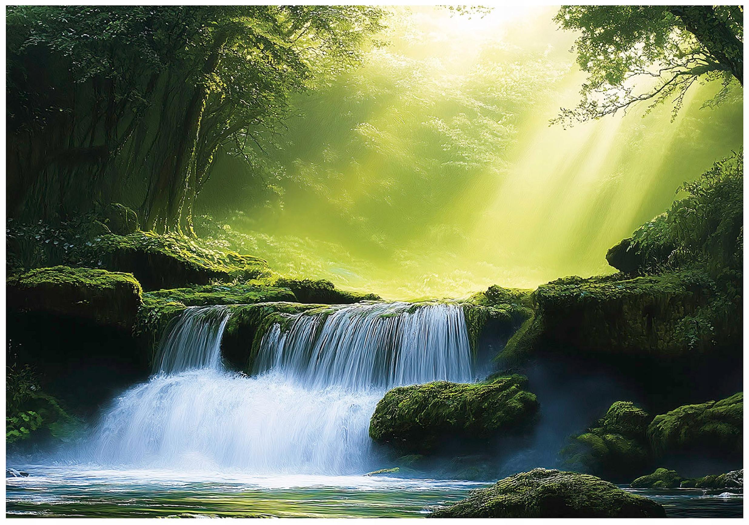 FOTOTAPETE 3D Effekt Wasserfall Wald Wohnzimmer 250x175 - Multicolor, Papier (250/175cm) - Wallarena