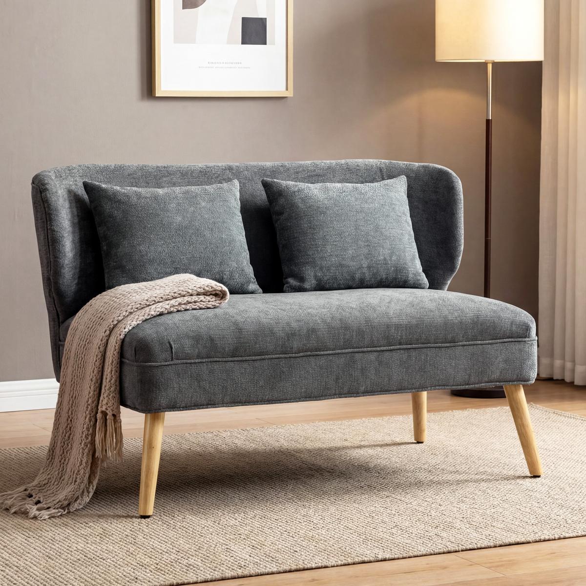 2-SITZER-SOFA Polyester Grau - Beige/Naturfarben, Holz/Holzwerkstoff (65/78.5/117cm) - HOMCOM