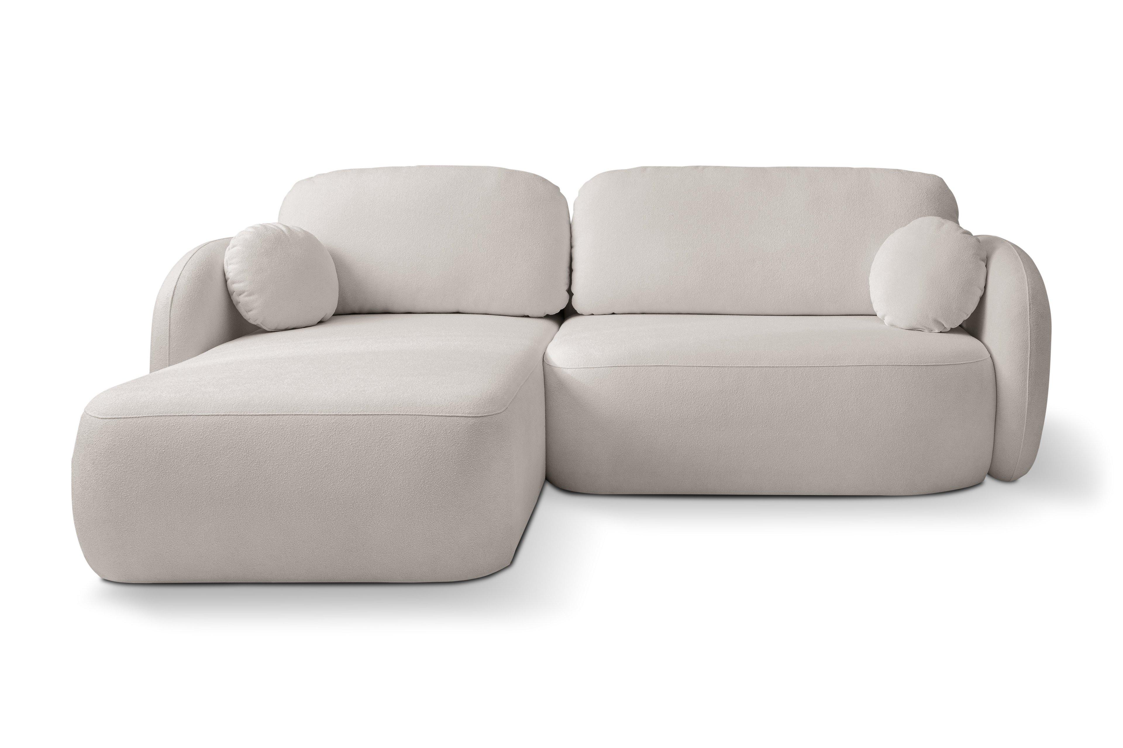 ECKSOFA AMICO L-S Hellgrau Geflochtener Stoff mit Schlaffunktion - Hellgrau, Holz (248/174cm) - MASSENO