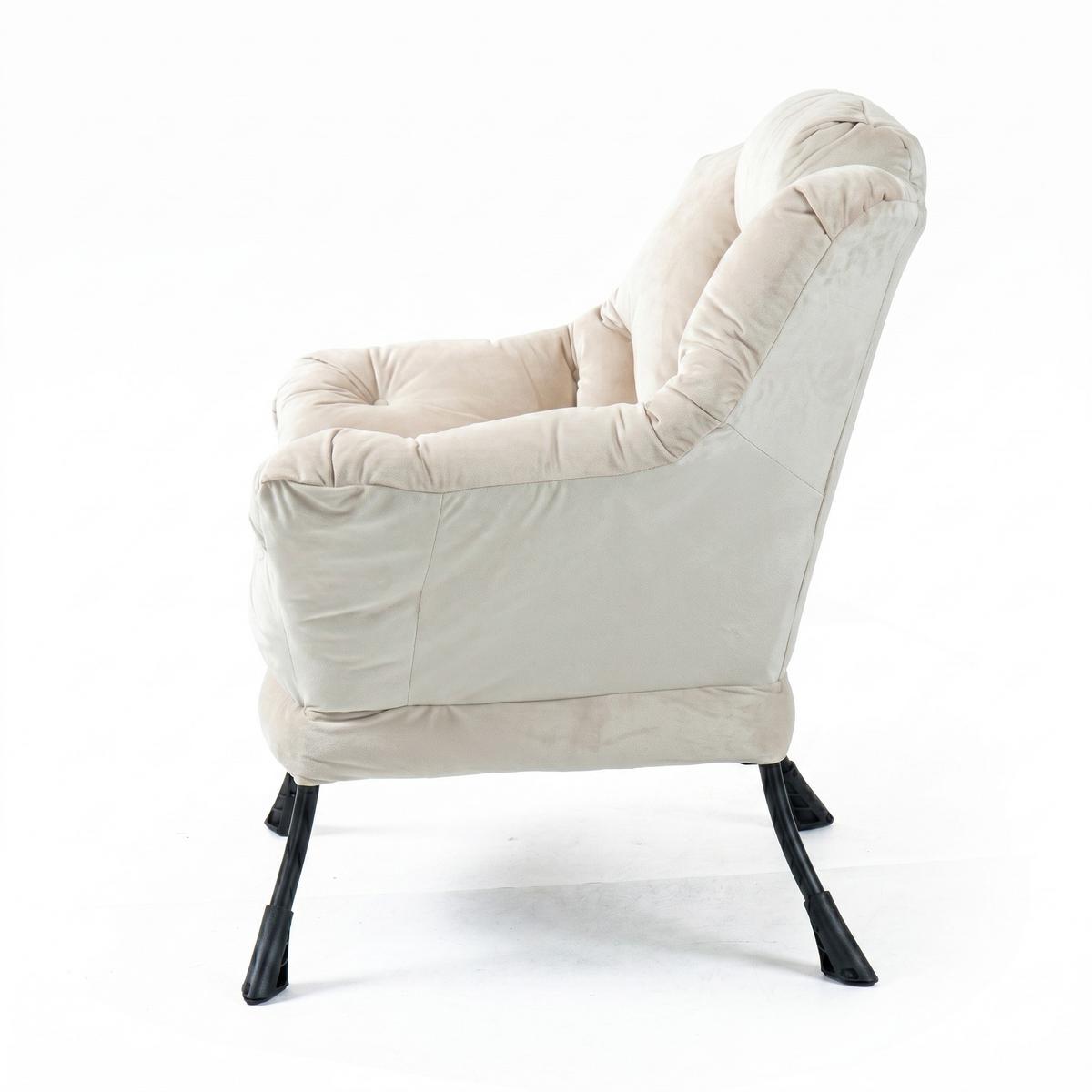 SESSEL aus samt und metall, mit kopfstütze und seitentasche - Sandfarben, Metall (75/85/80cm) - Urban Meuble