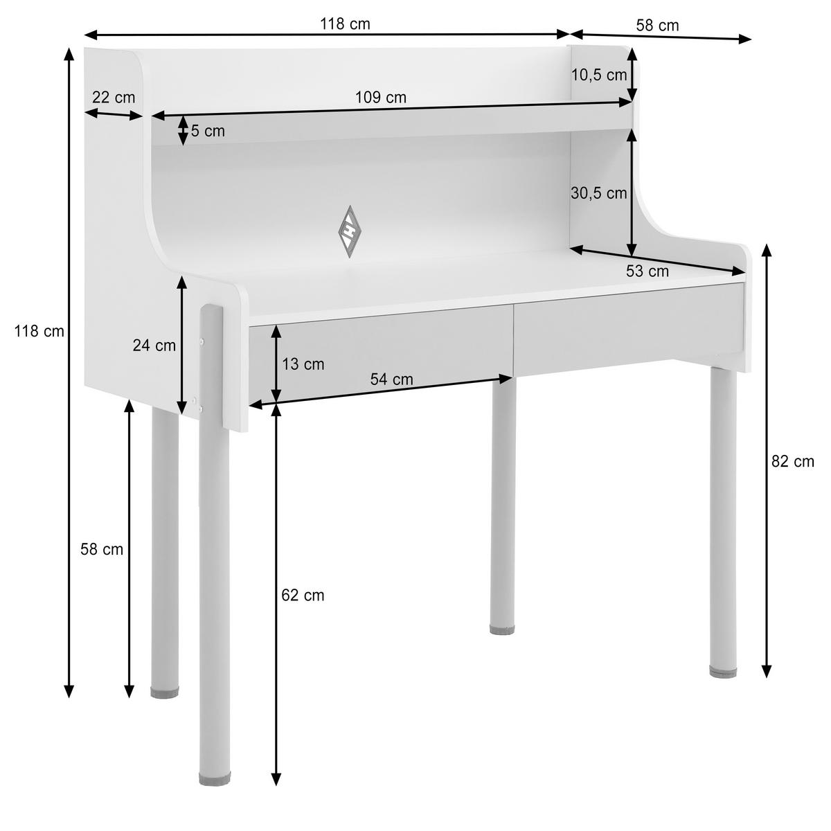 SCHREIBTISCH Boreo mit 2 Schubladen und Aufsatz, 118 cm, Kaschmir+Hellbraun - Kaschmir/Hellbraun, Metall (58/118/118cm) - Beautysofa