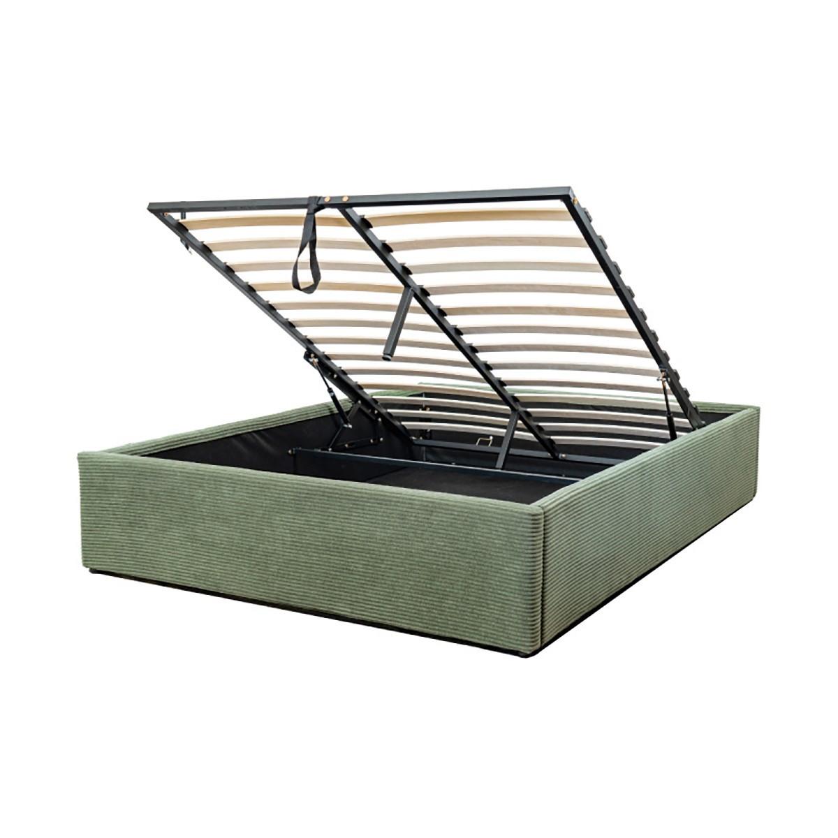 BETTKASTEN bezogen mit samt romy 204/152/36,5 cm - Grün, Holz (190/140cm) - Calicosy