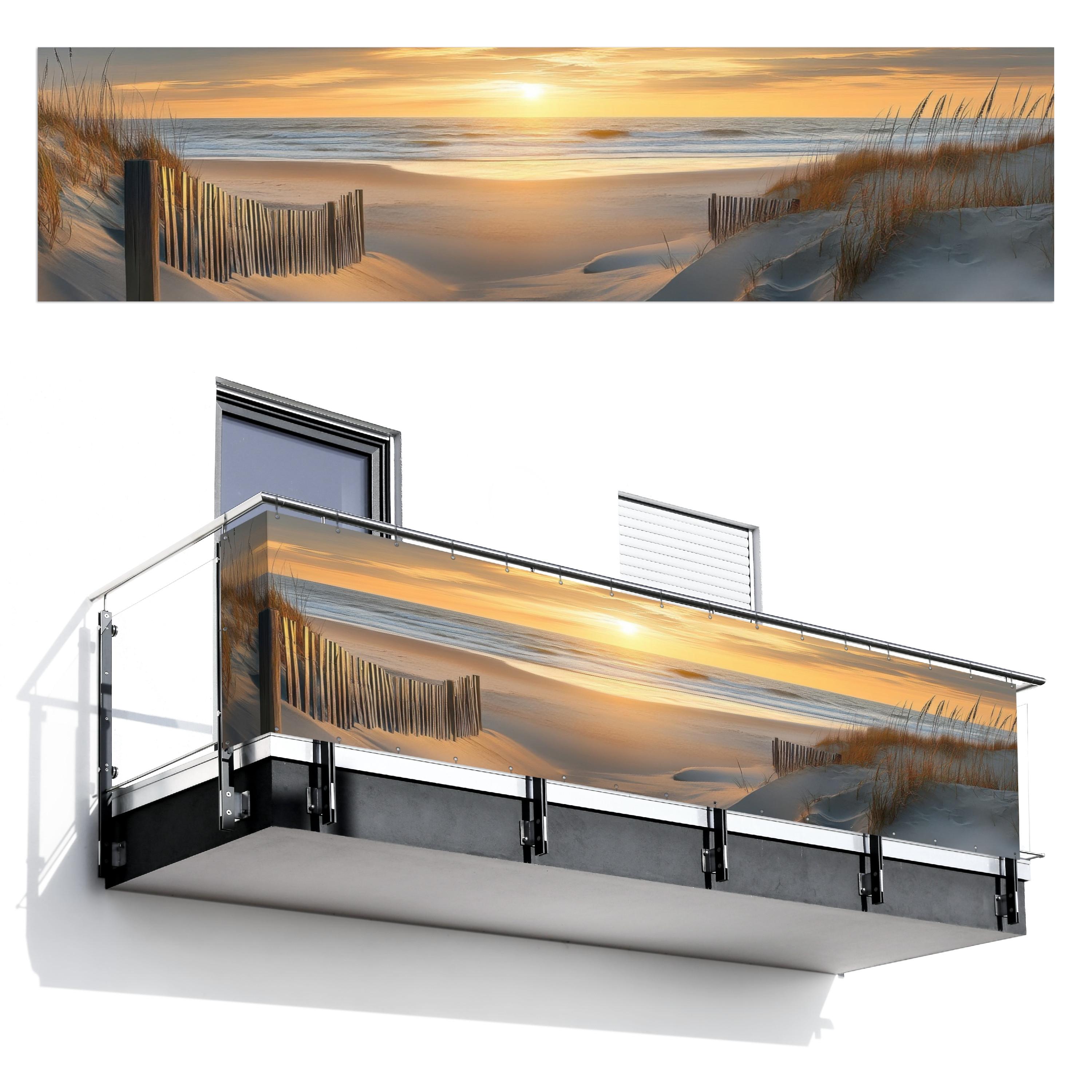 BALKON-SICHTSCHUTZ Strand - Dünen - Sonnenuntergang Deko XXL 500x120 cm - Sandfarben, Kunststoff (500/120cm) - MuchoWow