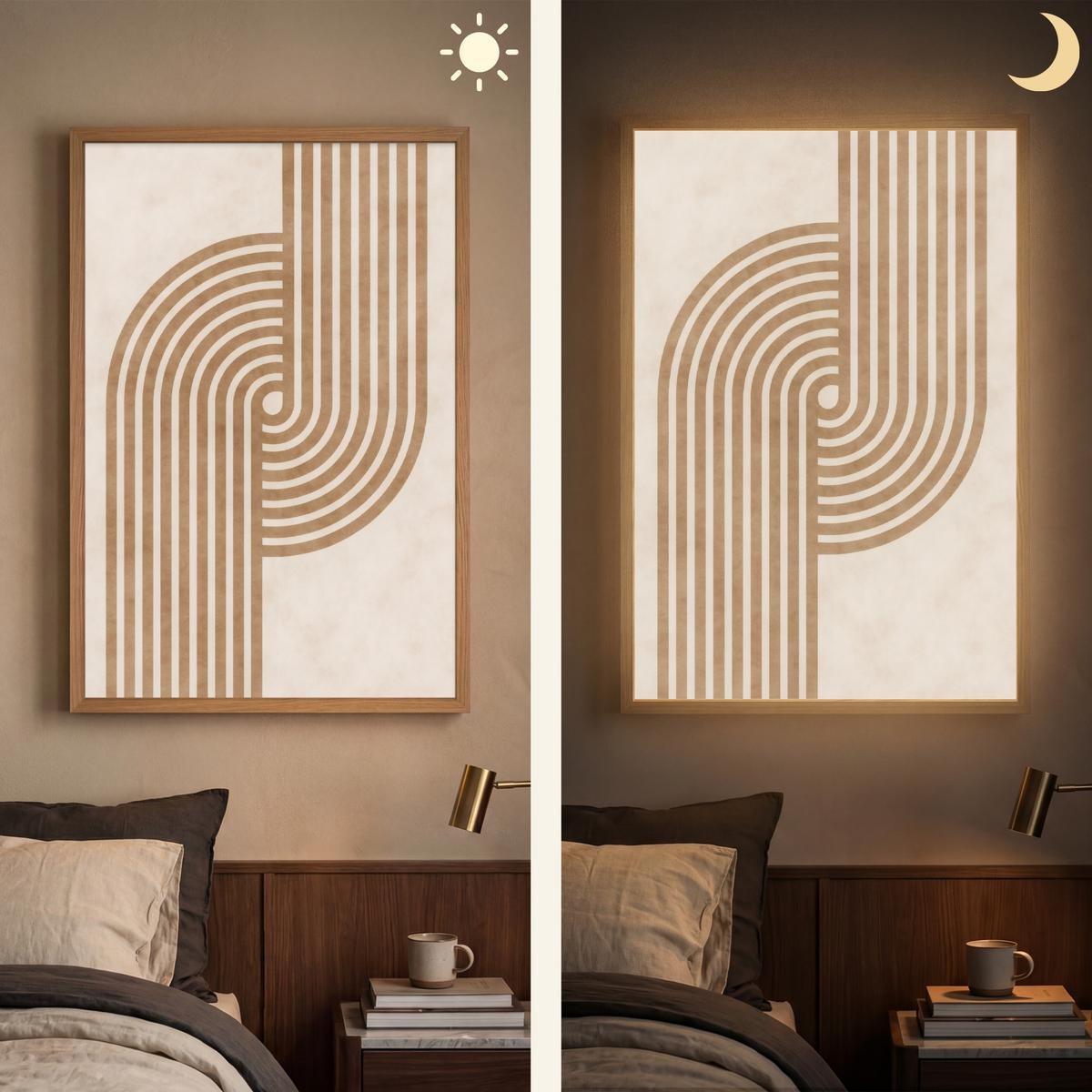 WANDLEUCHTE MIT AKKU Symmetrische Biegung - kupferfarbig 60x90 cm - Beige, Holzwerkstoff (60/90/8cm) - OnlyWow
