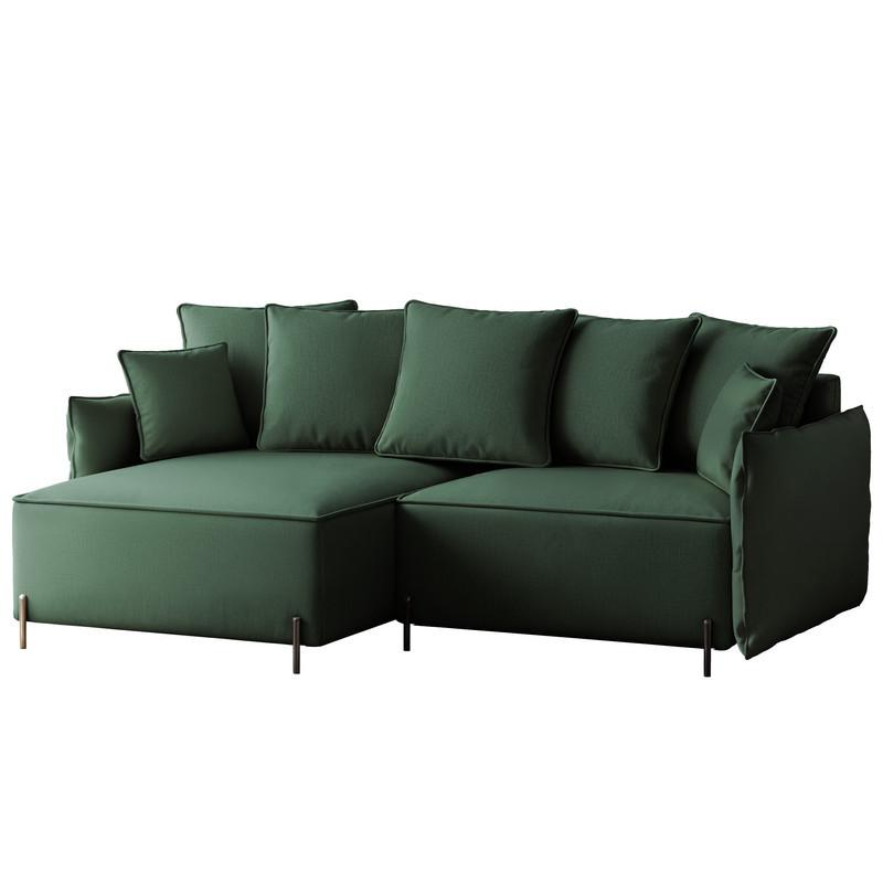 ECKSOFA MARCO Links, mit Schlaffunktion und Bettkasten, Grün - Grün, Textil/Metall (221/148cm) - Idohome